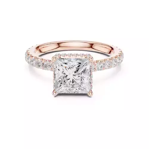 Princess Cut Double Hidden Halo Pave Wedding Ring 3DM STL Video