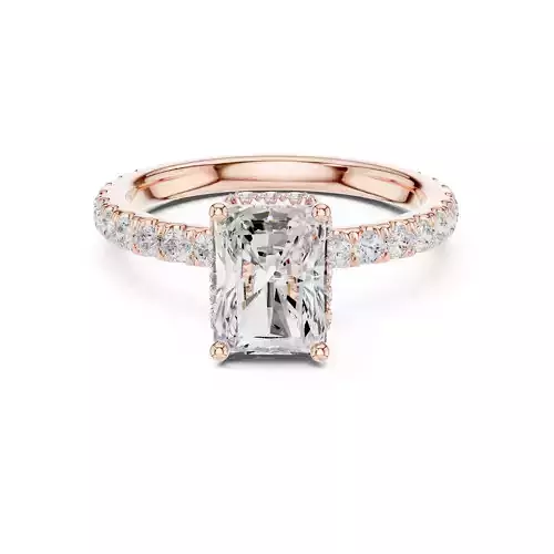 Radiant Cut Double Hidden Halo Pave Wedding Ring 3DM STL Video