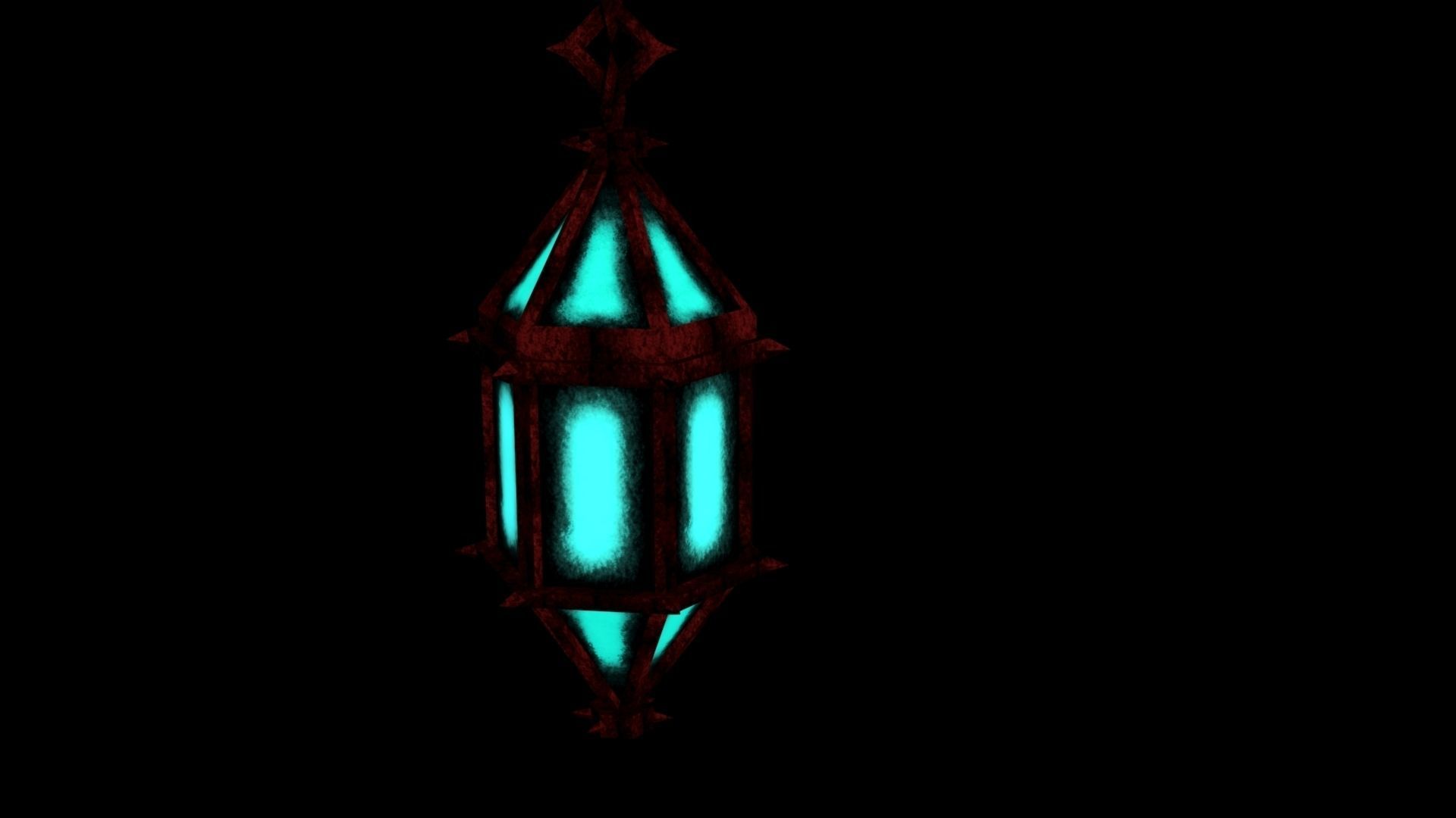 Hanging Iron Lantern Glowing Low-poly 3D model_1