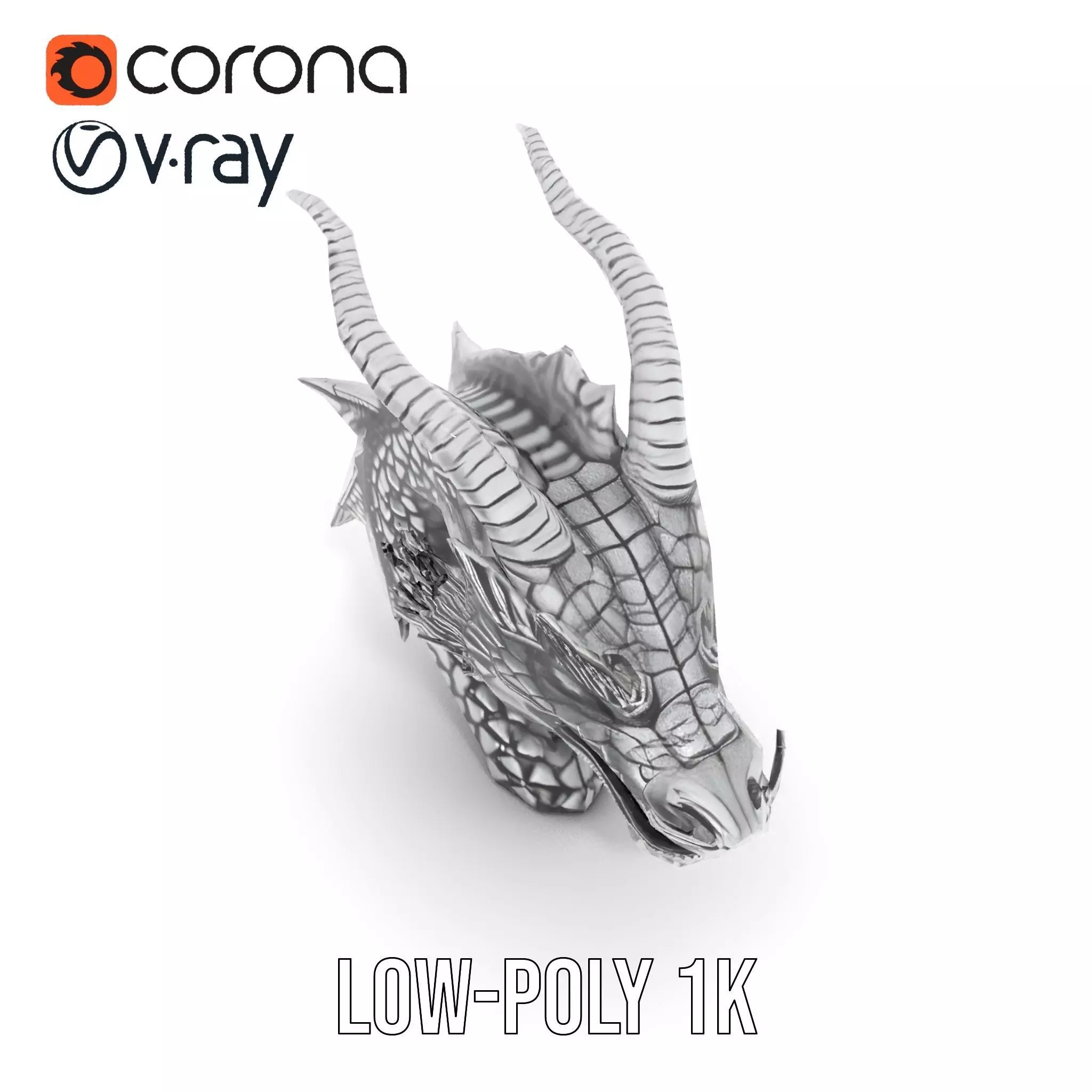 Silver Dragon Head model pack Low-poly 3D model_25