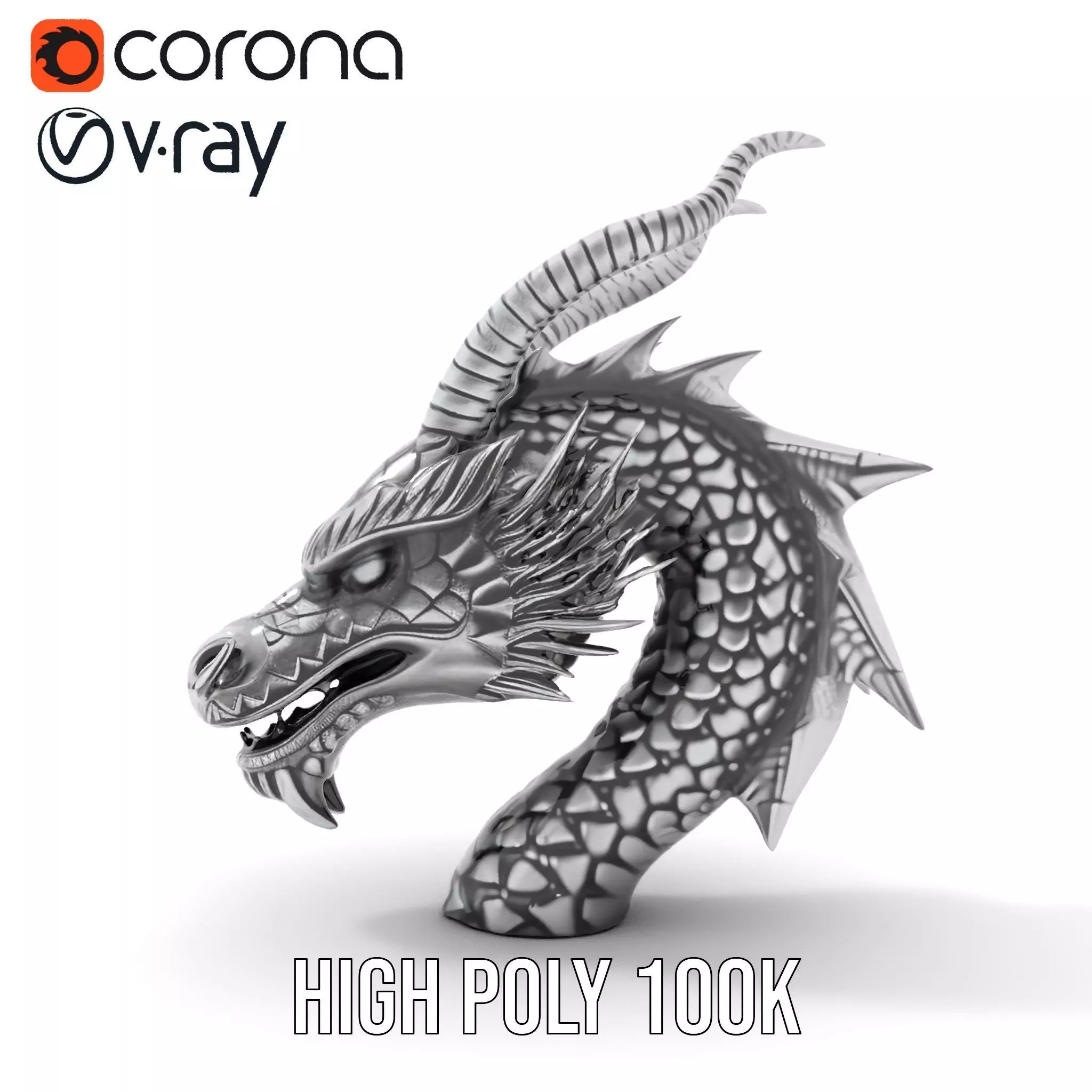 Silver Dragon Head model pack Low-poly 3D model_18