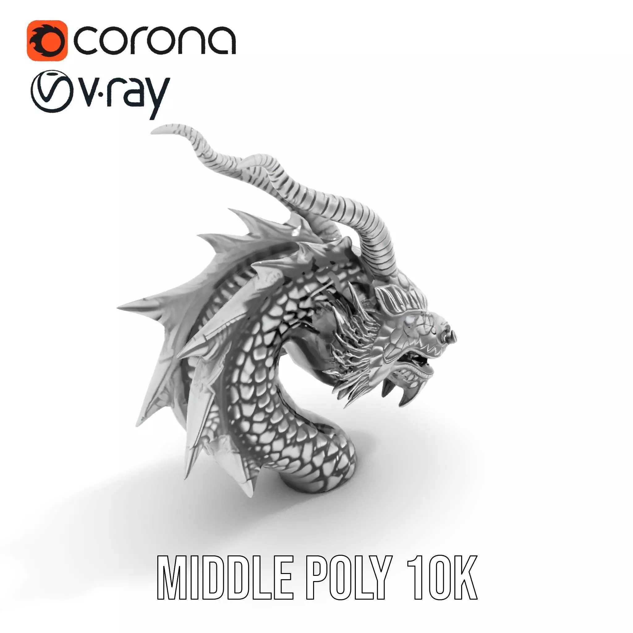Silver Dragon Head model pack Low-poly 3D model_13