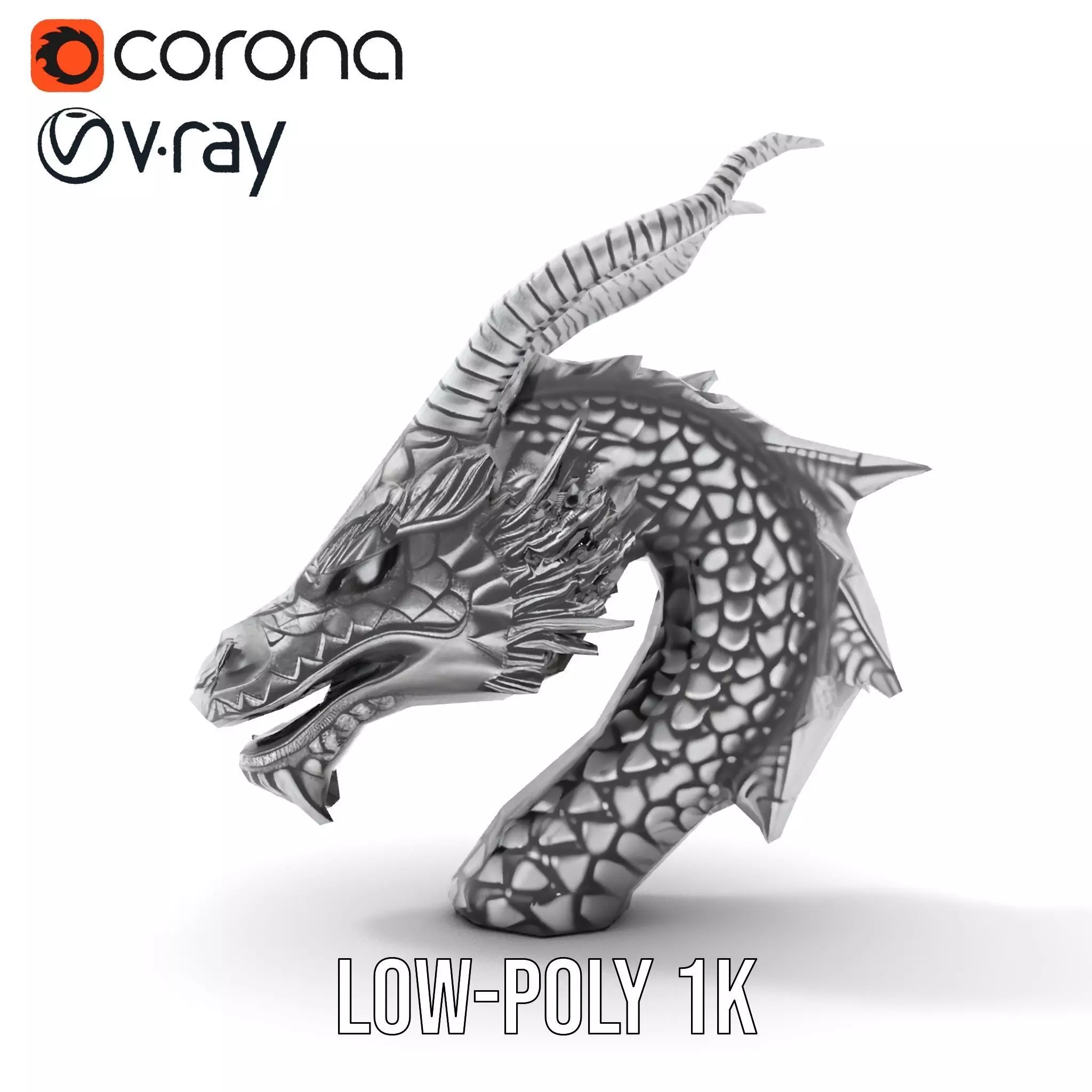 Silver Dragon Head model pack Low-poly 3D model_7