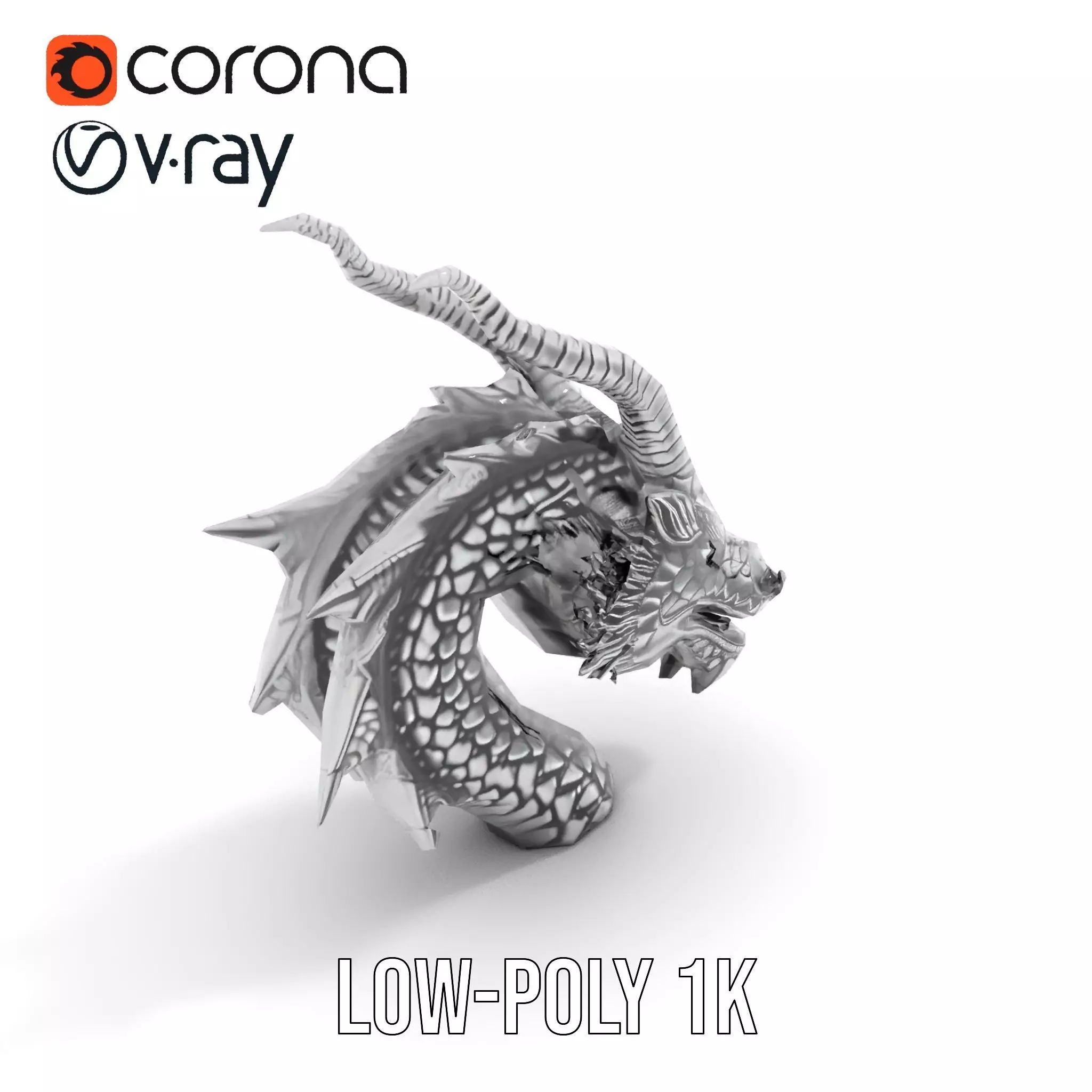 Silver Dragon Head model pack Low-poly 3D model_14