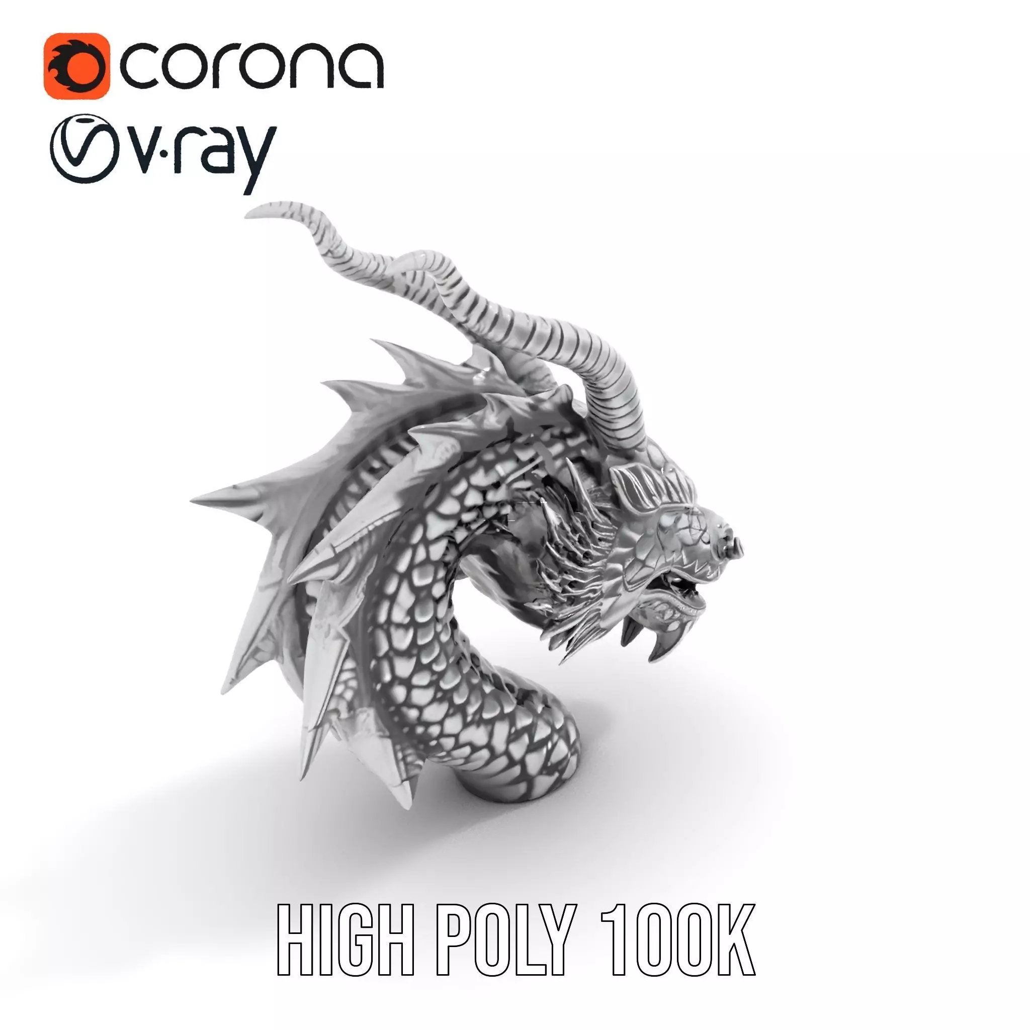 Silver Dragon Head model pack Low-poly 3D model_15