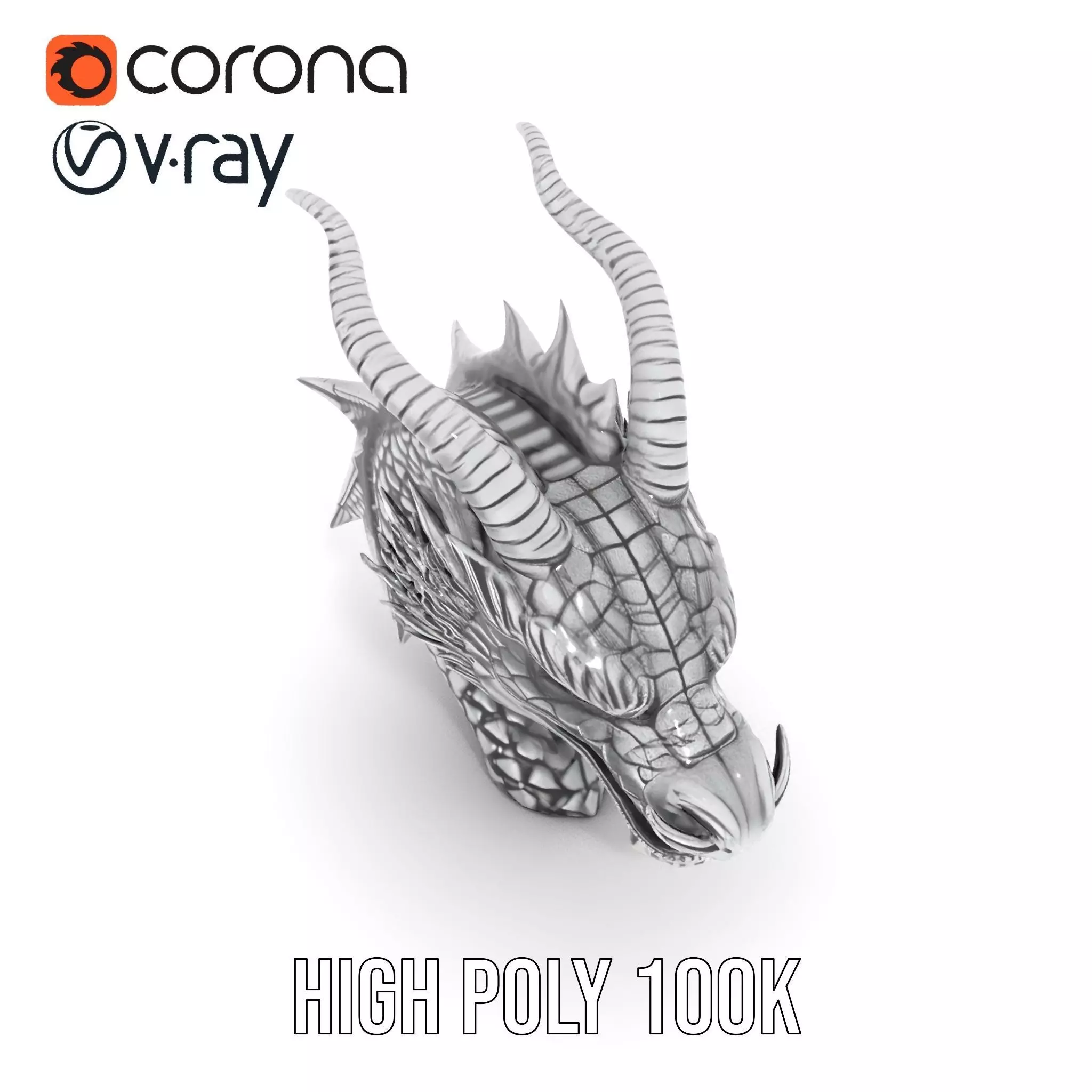 Silver Dragon Head model pack Low-poly 3D model_26