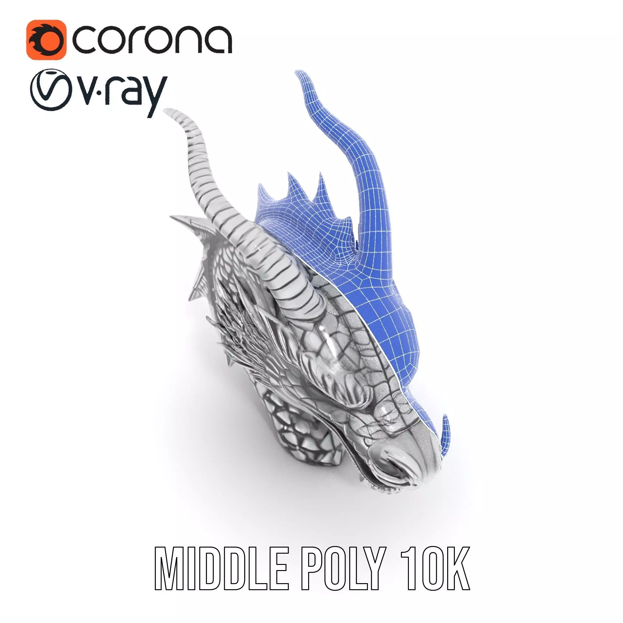 Silver Dragon Head model pack Low-poly 3D model_27
