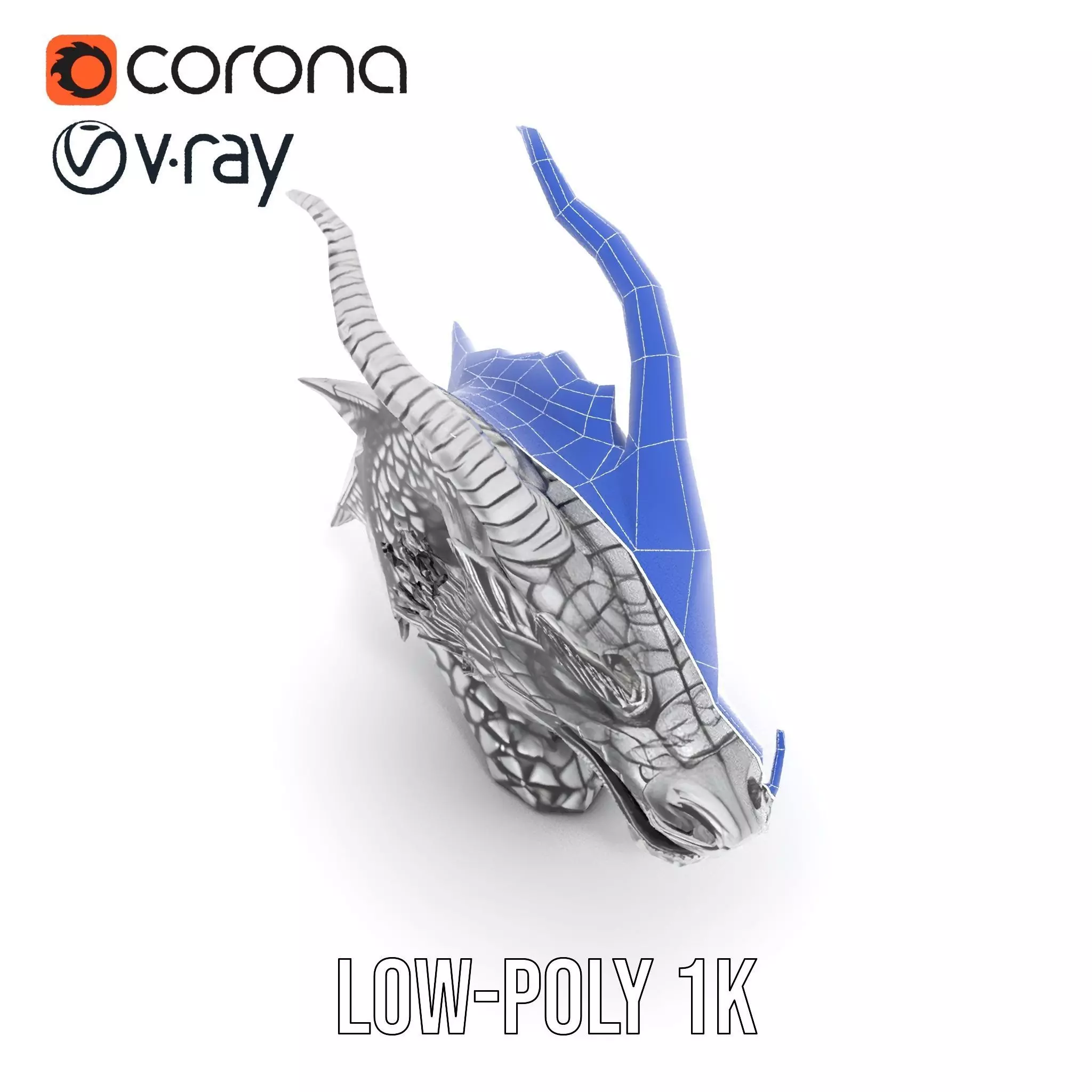Silver Dragon Head model pack Low-poly 3D model_20