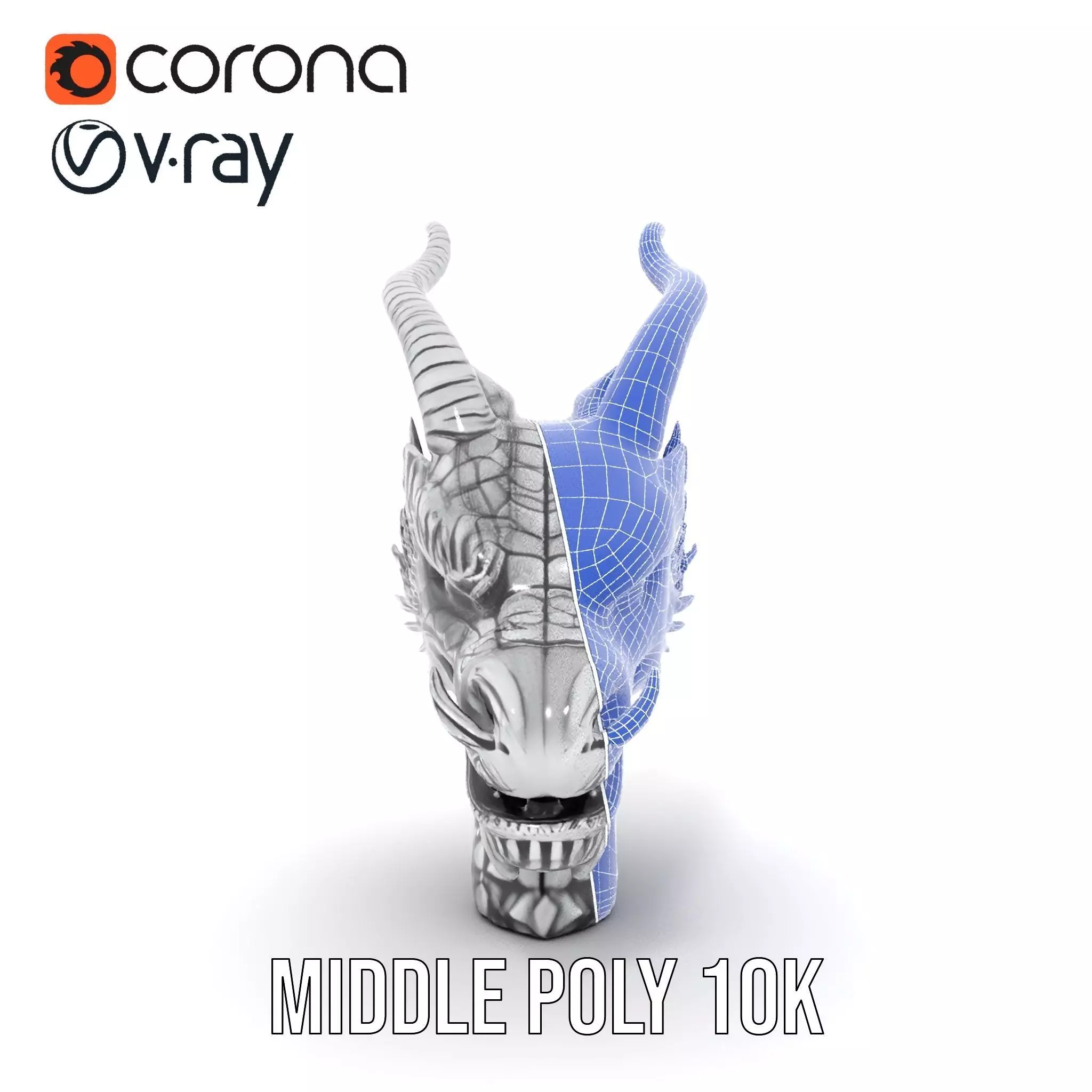 Silver Dragon Head model pack Low-poly 3D model_30