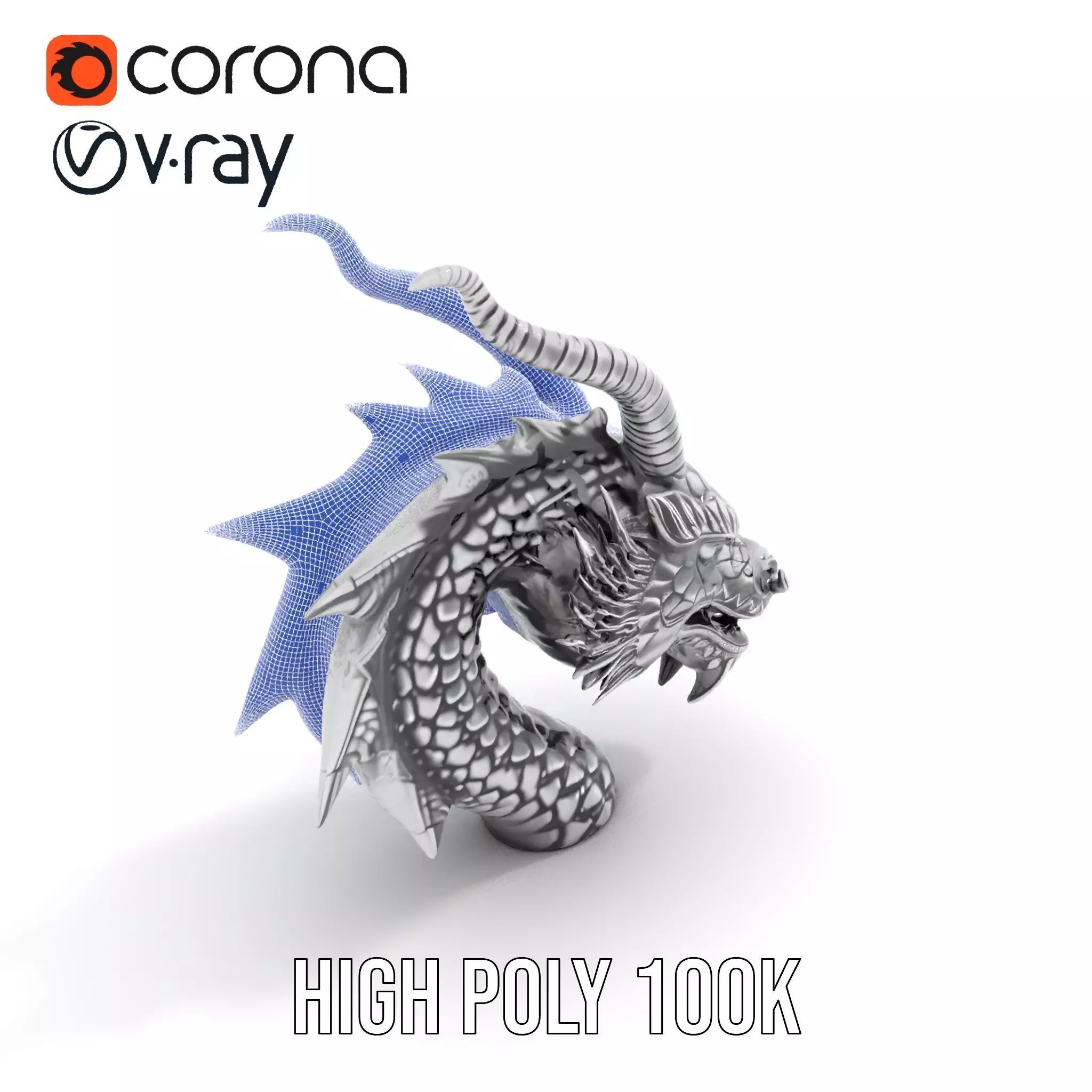 Silver Dragon Head model pack Low-poly 3D model_33