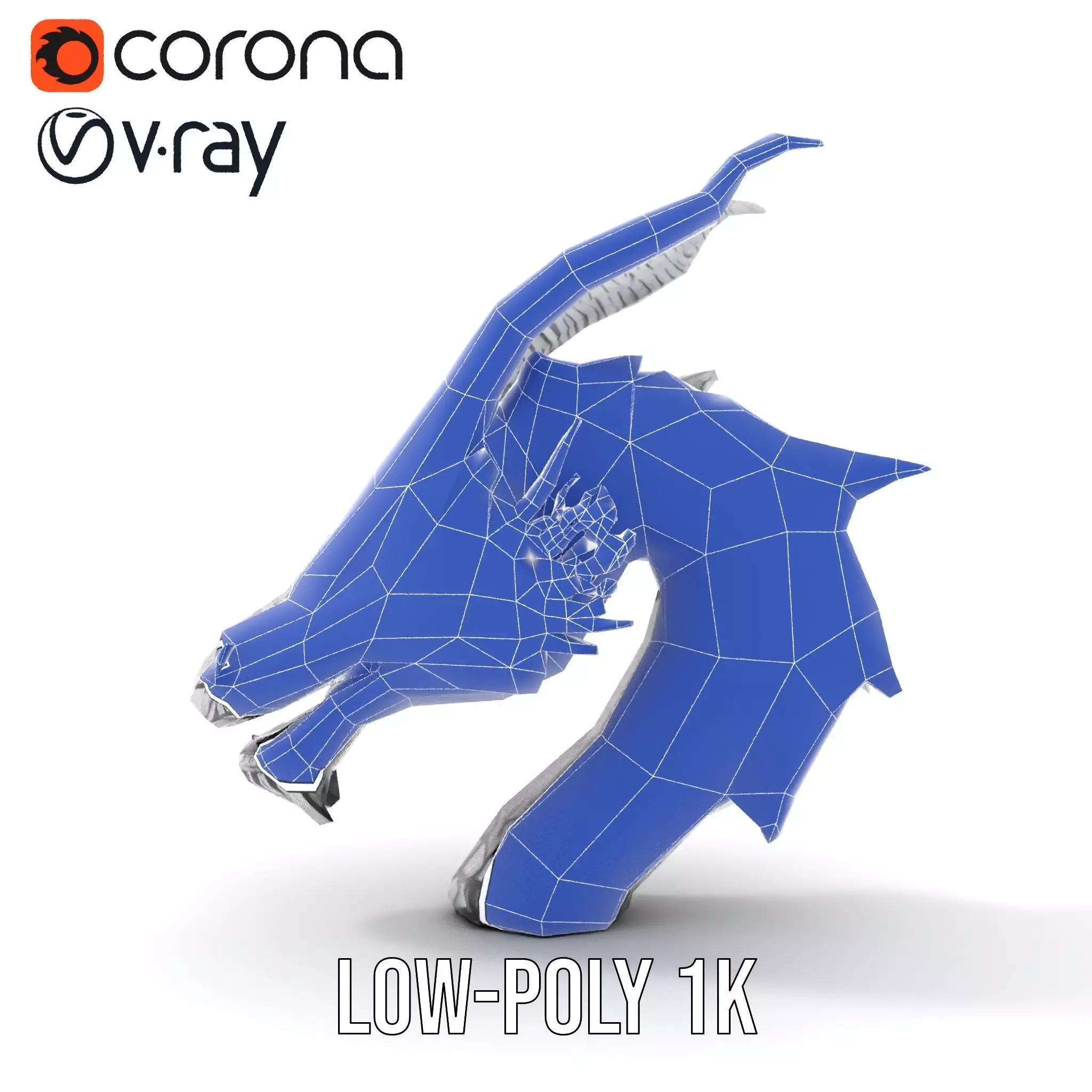 Silver Dragon Head model pack Low-poly 3D model_31