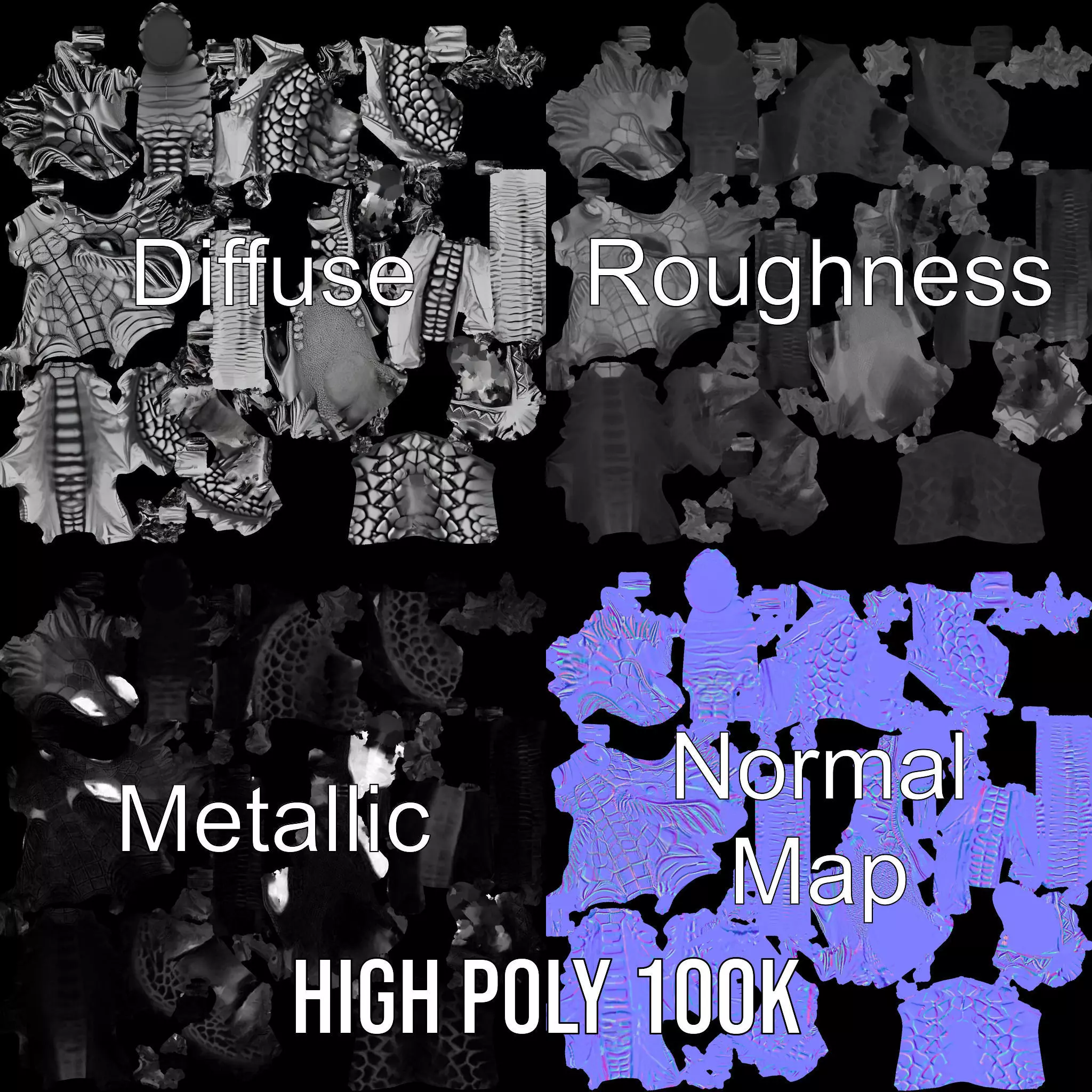 Silver Dragon Head model pack Low-poly 3D model_3