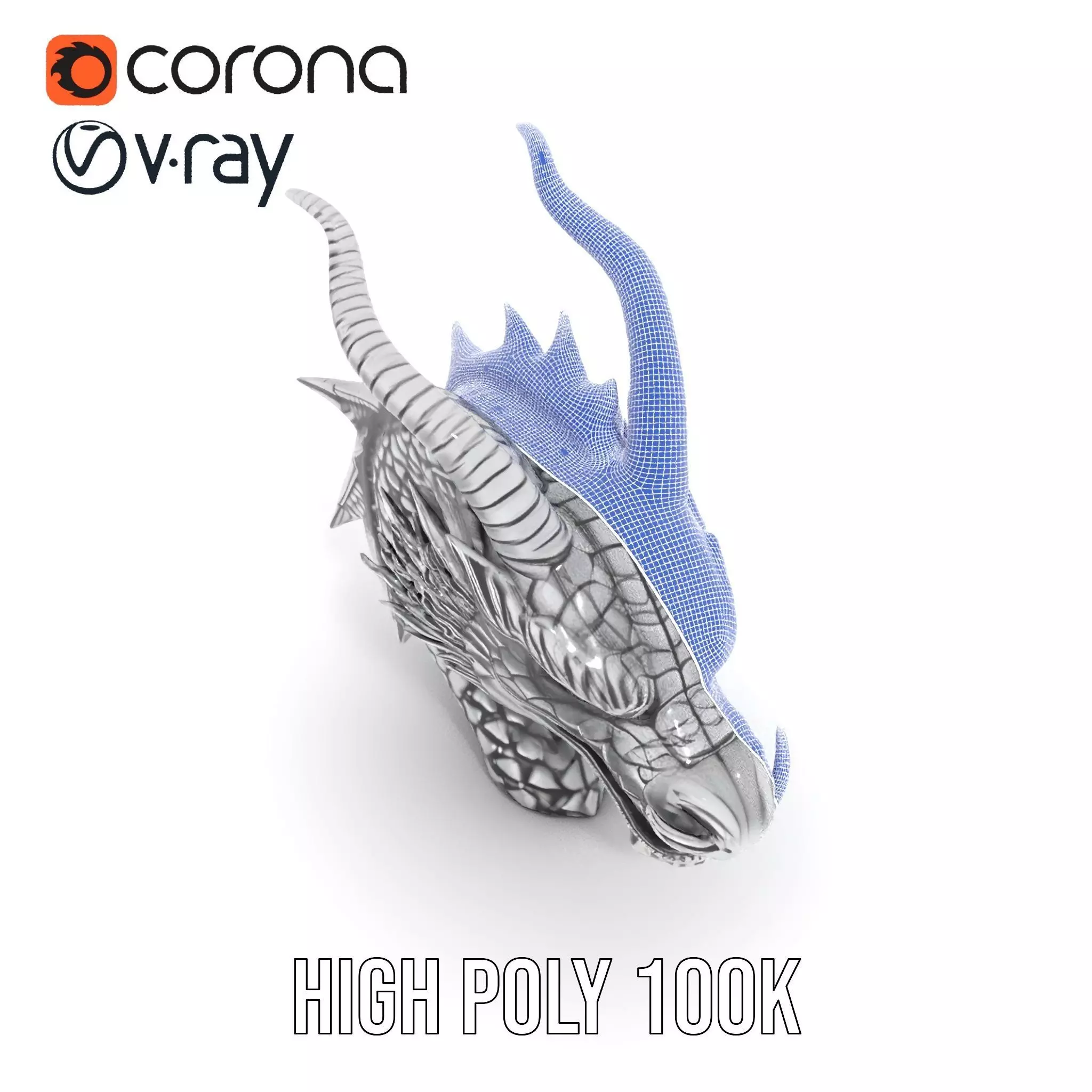 Silver Dragon Head model pack Low-poly 3D model_29