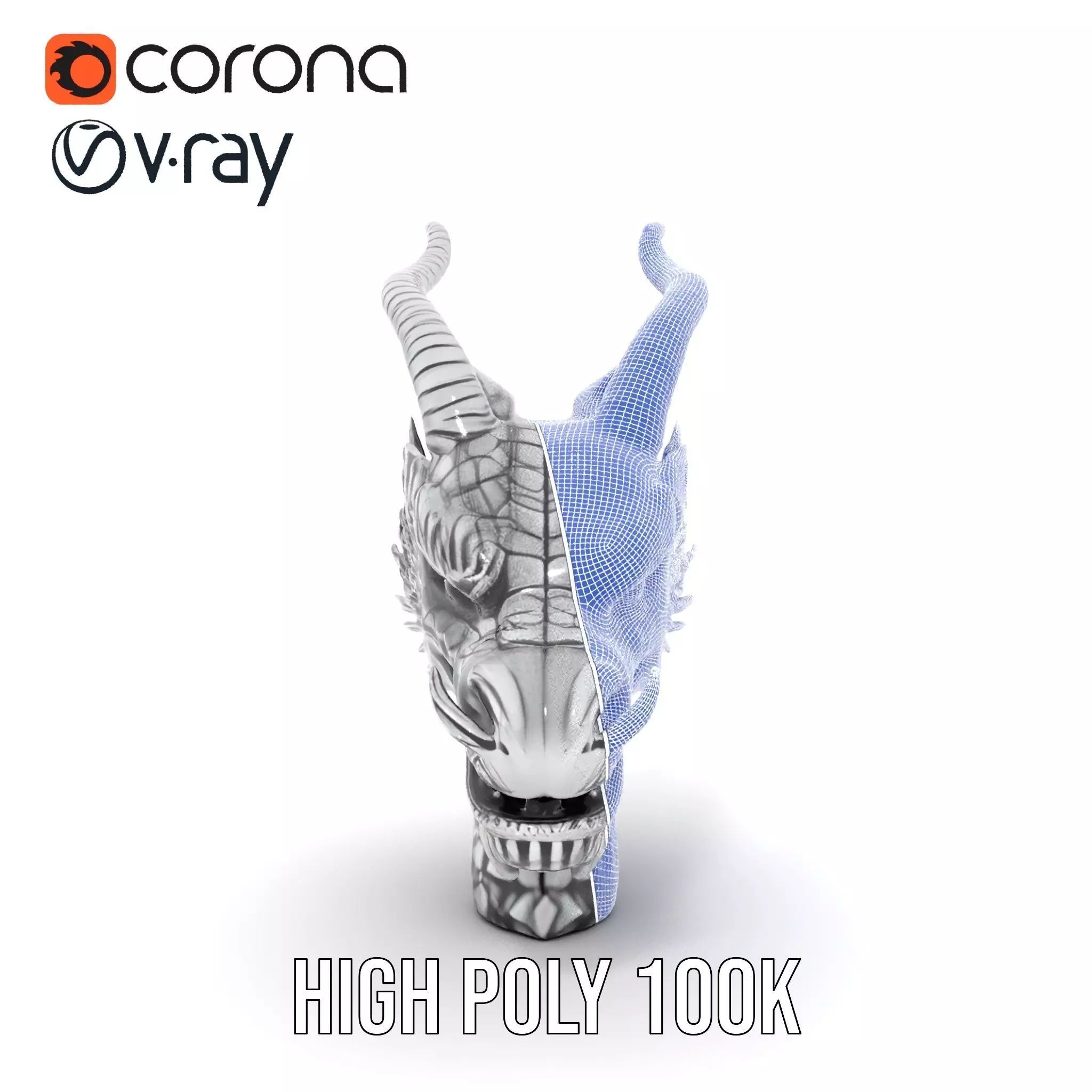 Silver Dragon Head model pack Low-poly 3D model_32