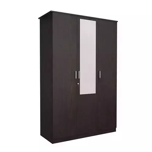 Modern Wenge Wood 3-Door Wardrobe With Mirror  Low-poly 3D model