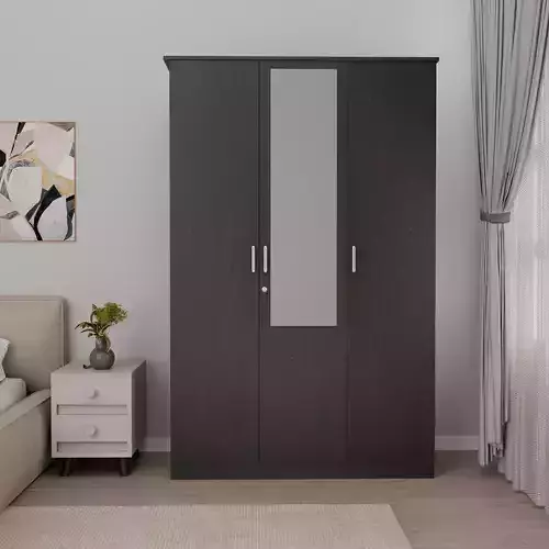 Modern Wenge Wood 3-Door Wardrobe With Mirror 