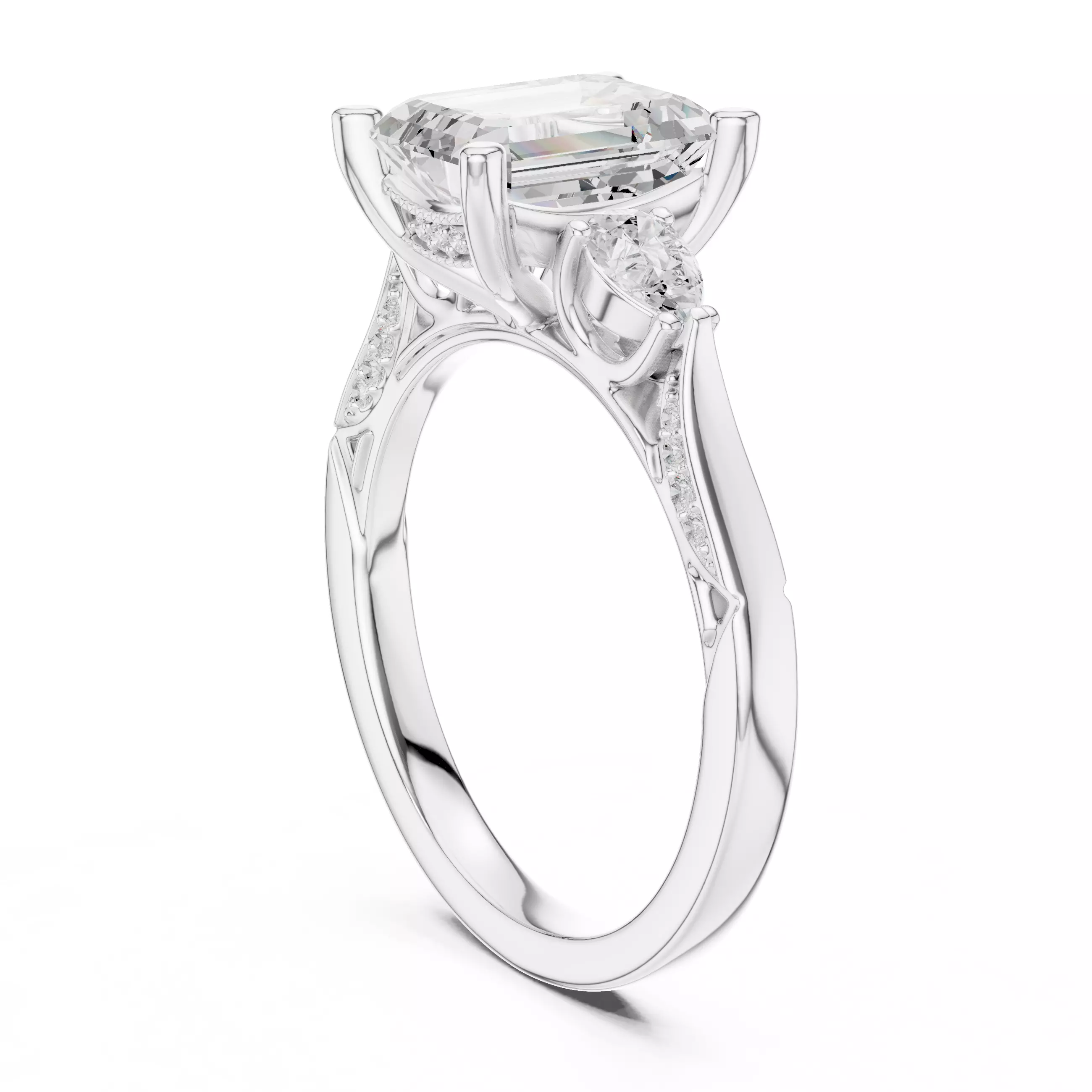 Emerald and Pear Cut Diamond Engagement Ring 3DM STL Video 3D print model_9