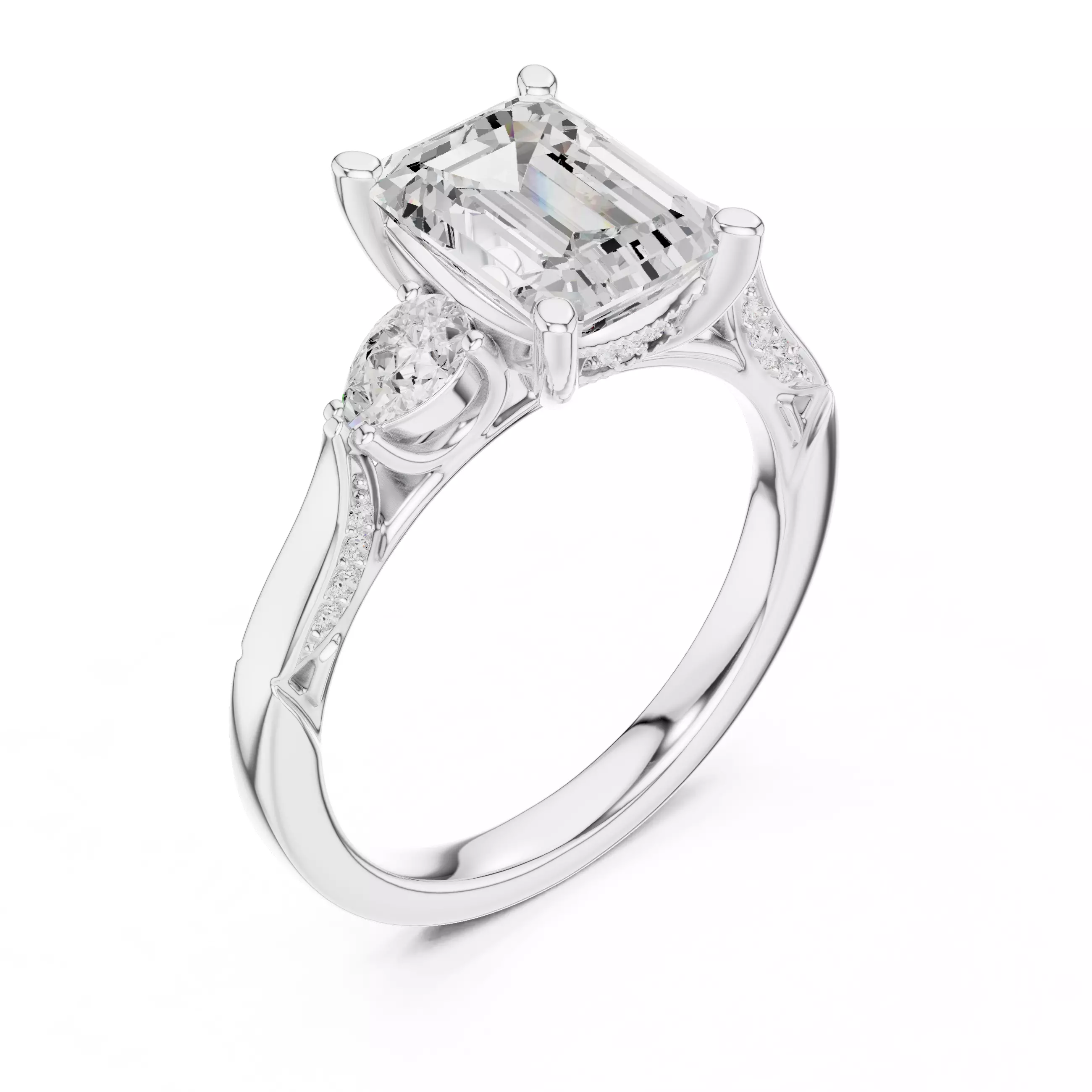 Emerald and Pear Cut Diamond Engagement Ring 3DM STL Video 3D print model_10