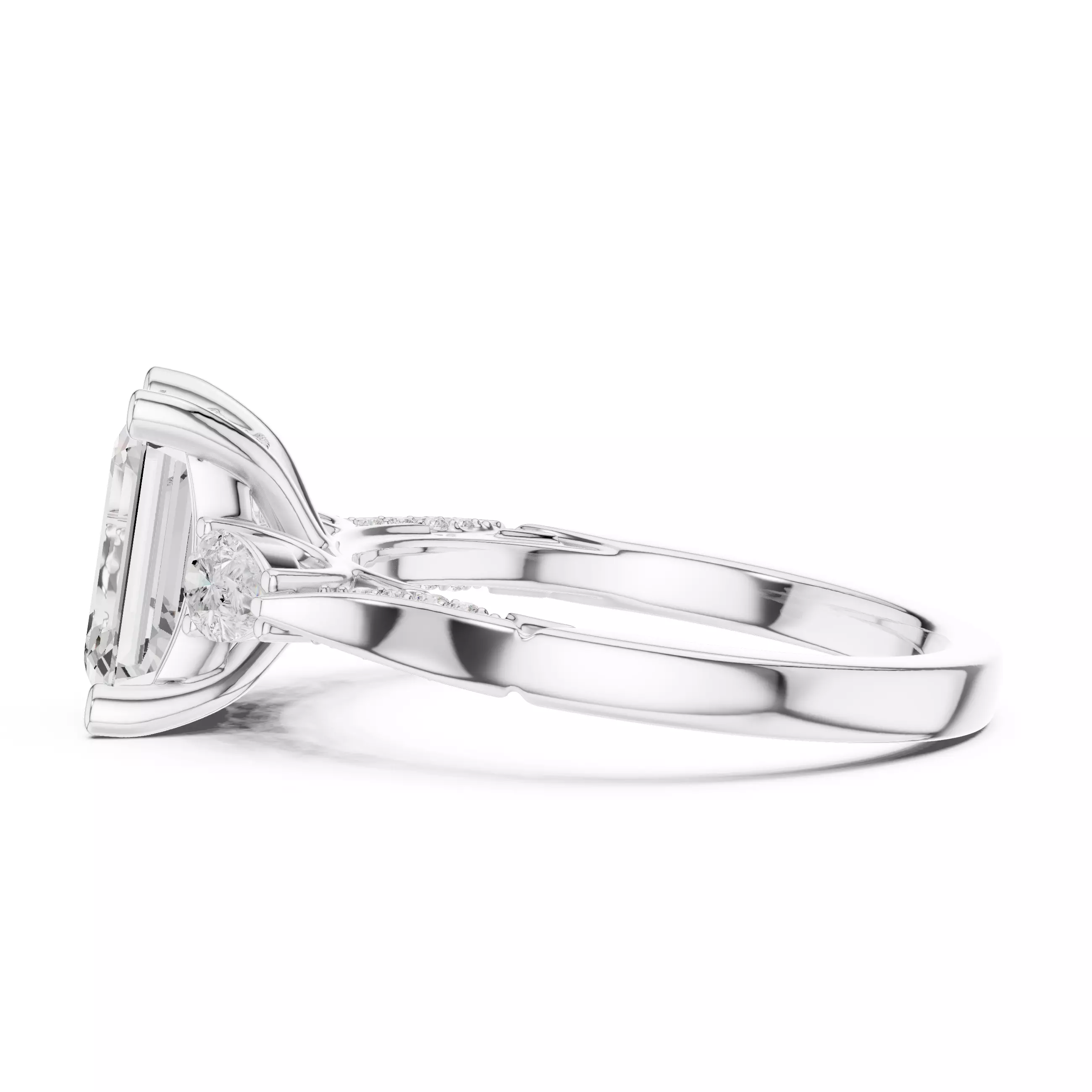 Emerald and Pear Cut Diamond Engagement Ring 3DM STL Video 3D print model_11