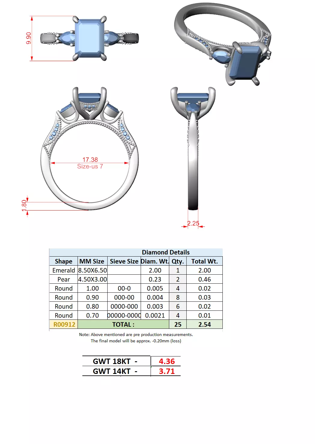 Emerald and Pear Cut Diamond Engagement Ring 3DM STL Video 3D print model_15
