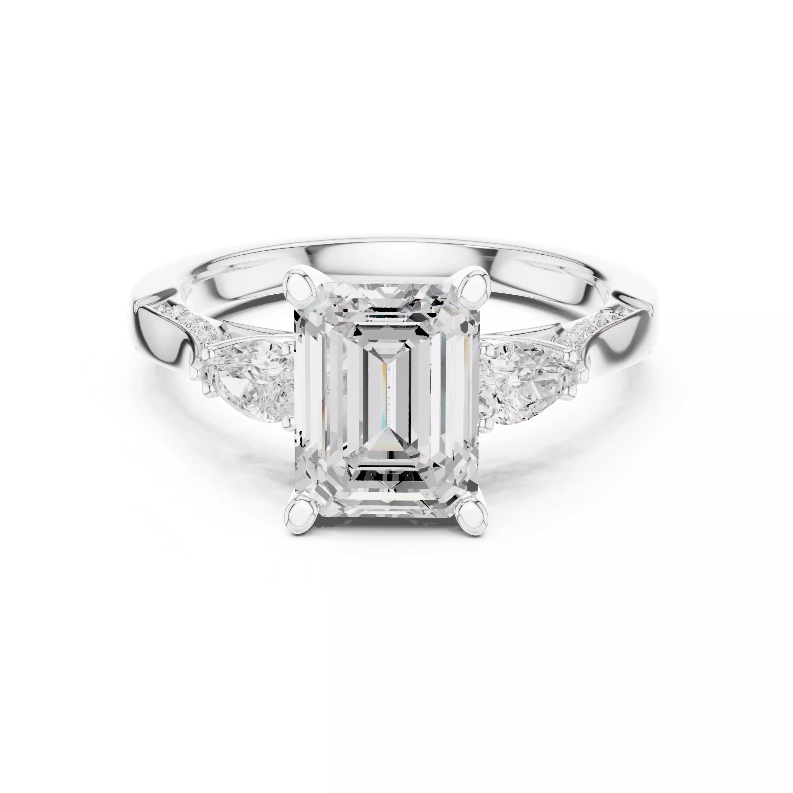 Emerald and Pear Cut Diamond Engagement Ring 3DM STL Video 3D print model_2