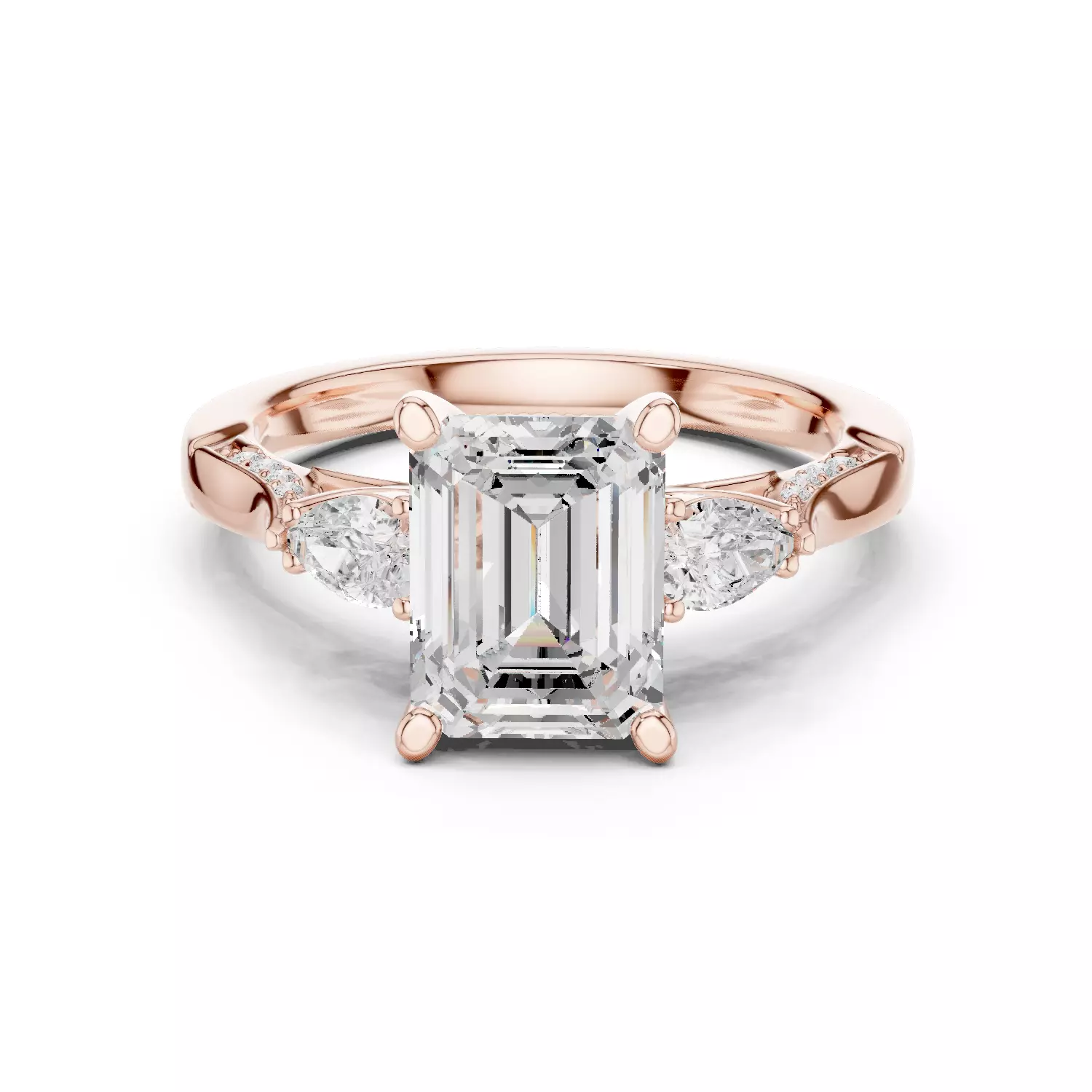 Emerald and Pear Cut Diamond Engagement Ring 3DM STL Video 3D print model_12