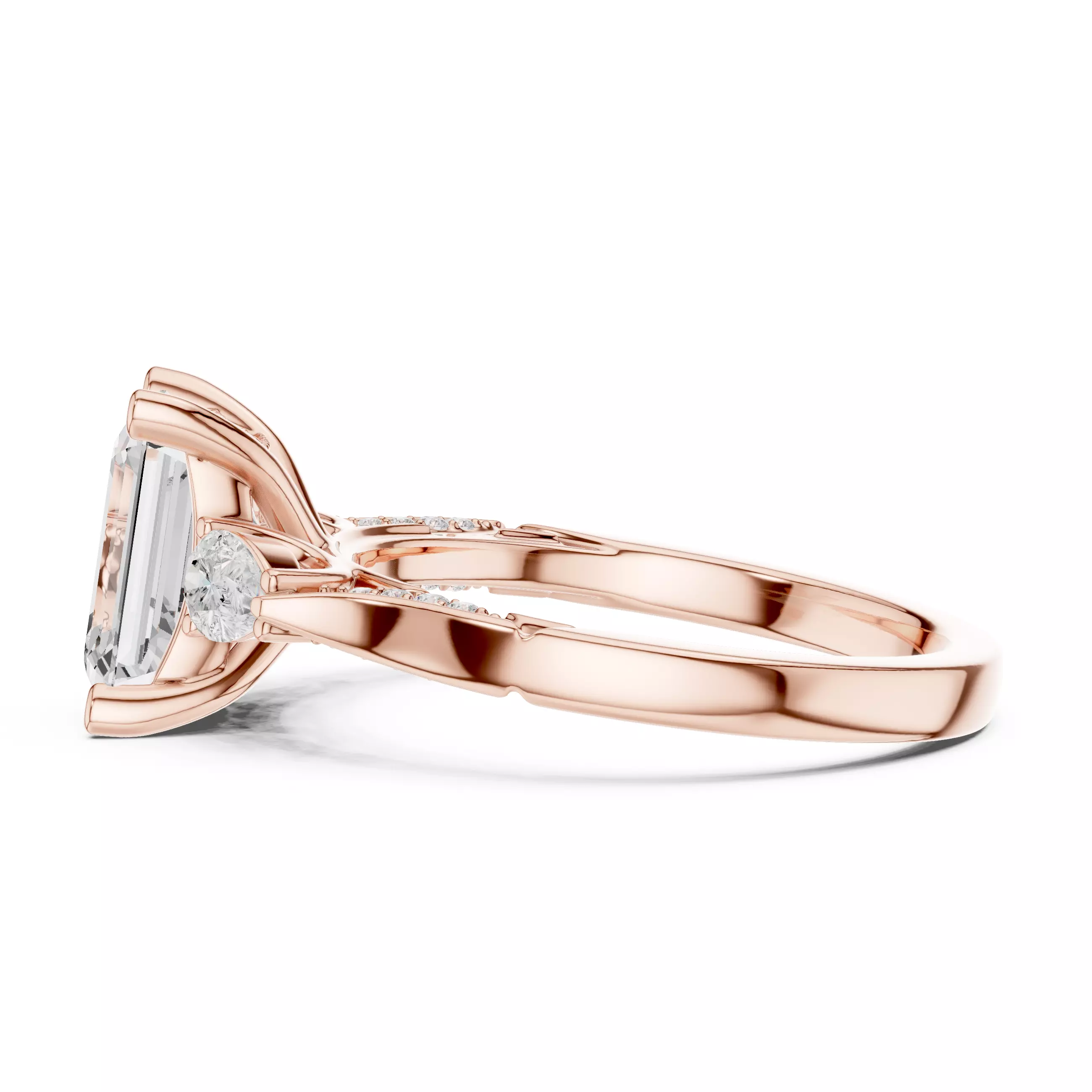 Emerald and Pear Cut Diamond Engagement Ring 3DM STL Video 3D print model_5