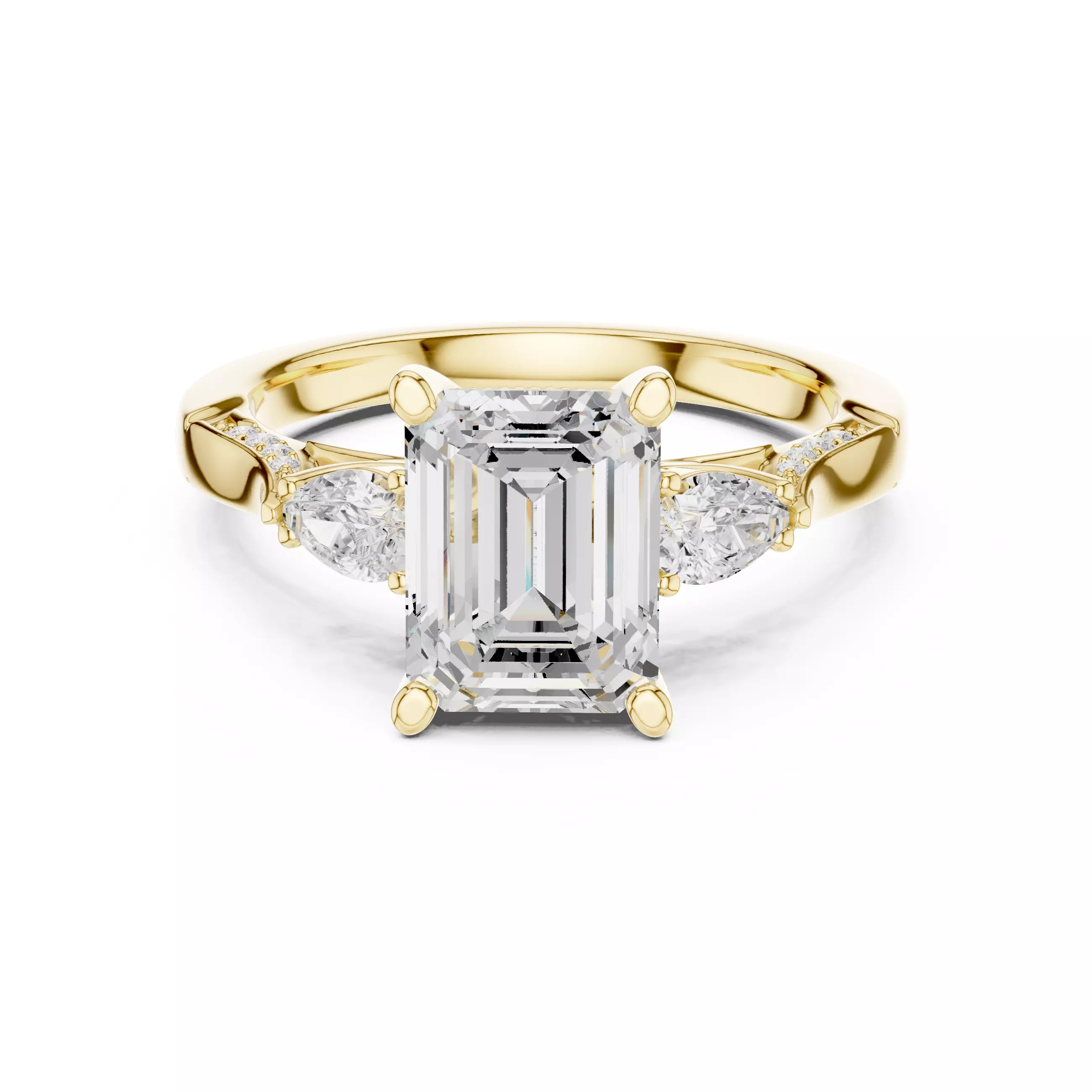 Emerald and Pear Cut Diamond Engagement Ring 3DM STL Video 3D print model_1