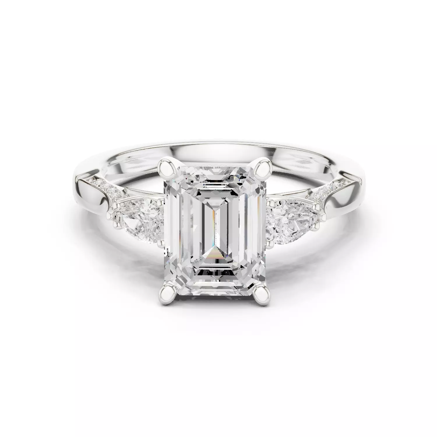 Emerald and Pear Cut Diamond Engagement Ring 3DM STL Video 3D print model_14