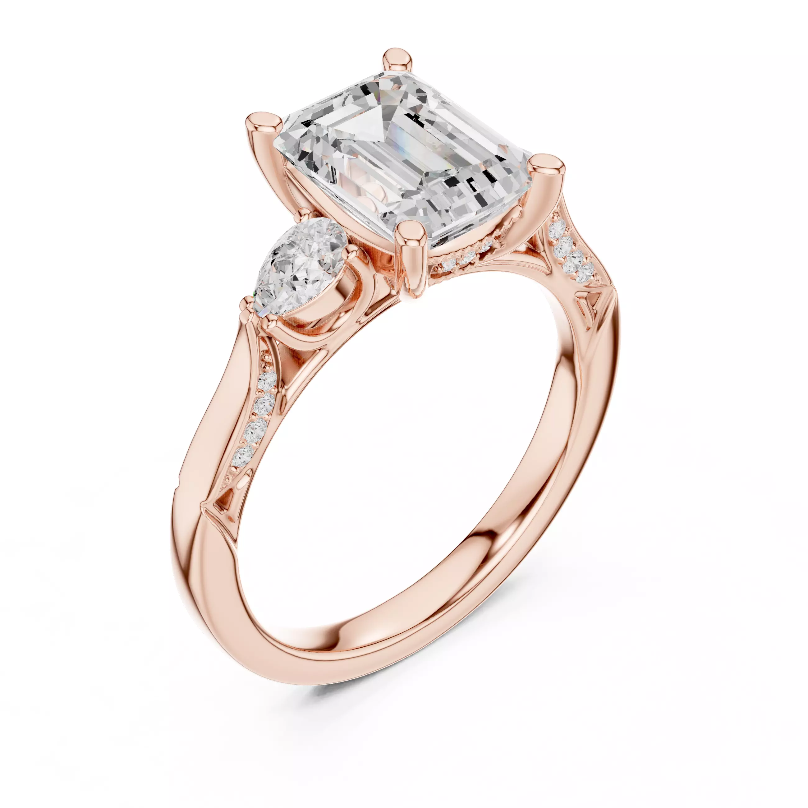 Emerald and Pear Cut Diamond Engagement Ring 3DM STL Video 3D print model_4