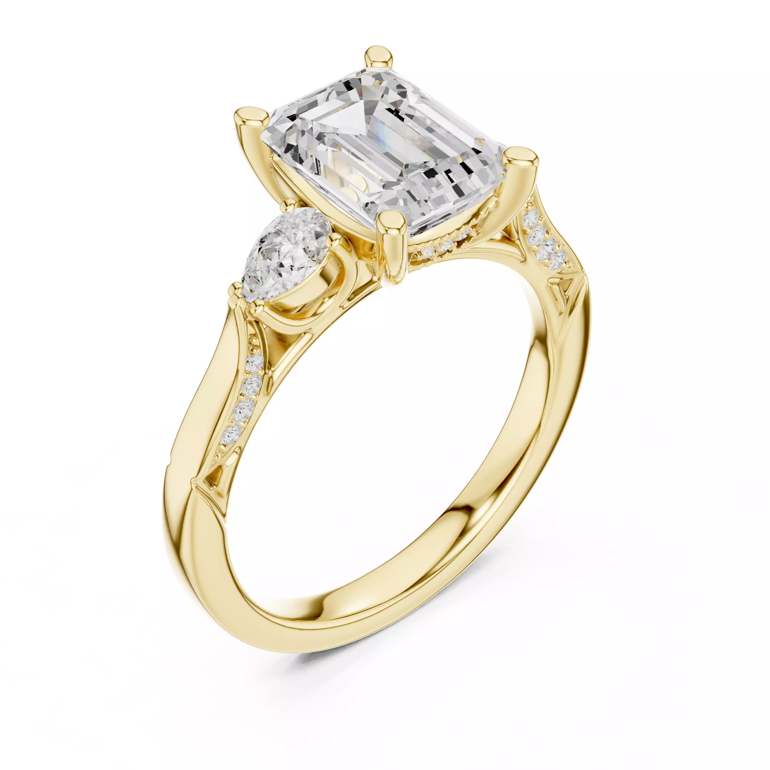 Emerald and Pear Cut Diamond Engagement Ring 3DM STL Video 3D print model_7