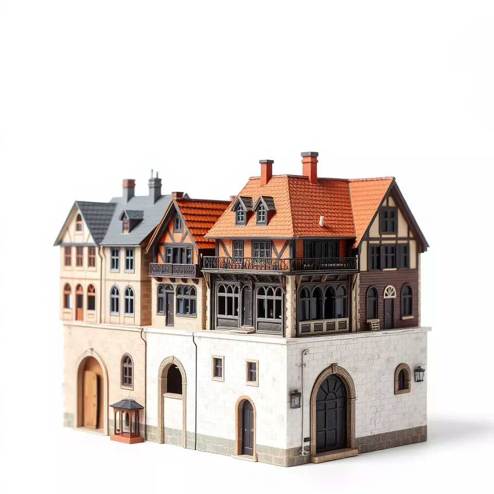 Rustic German Townhouse model pack Low-poly 3D model_2