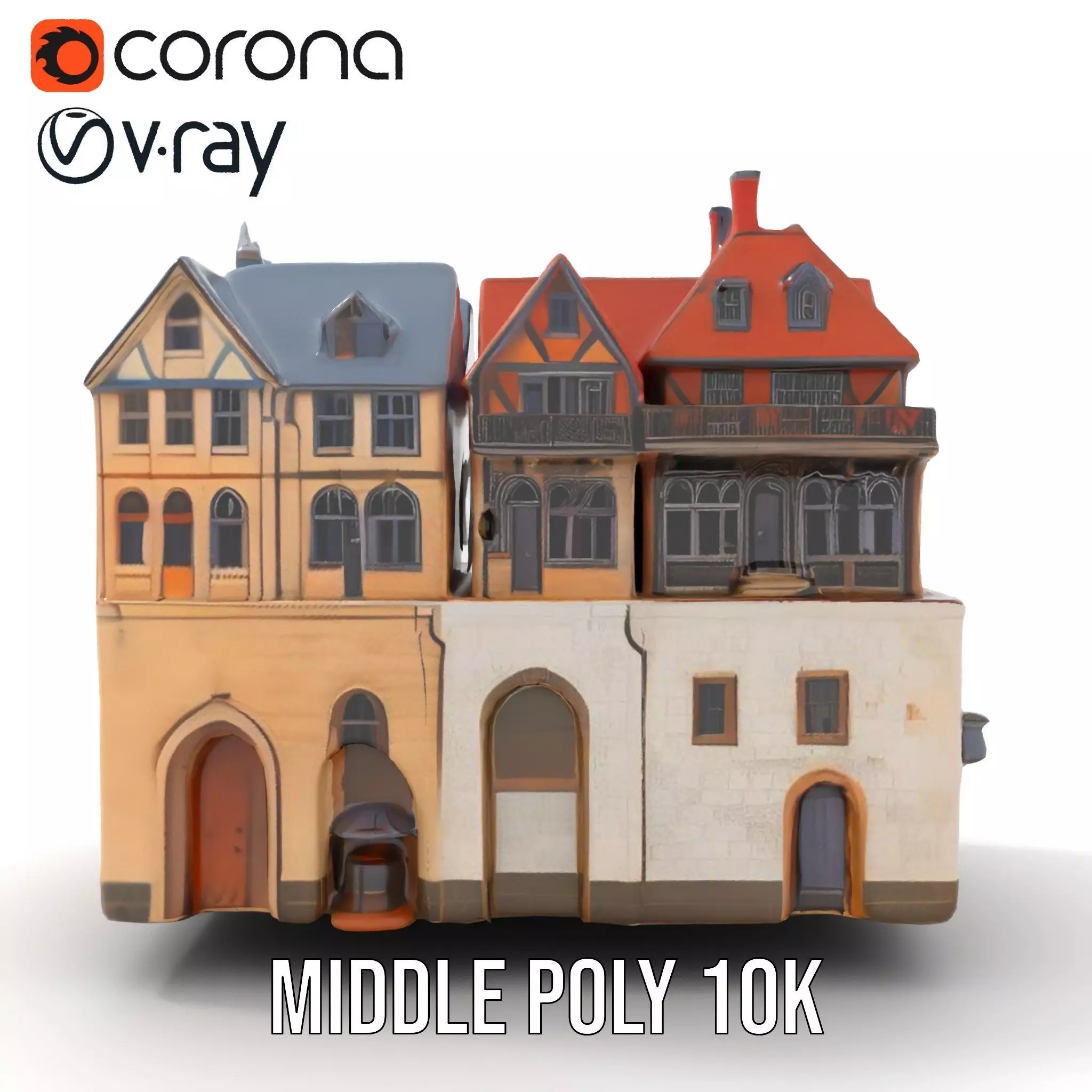 Rustic German Townhouse model pack Low-poly 3D model_6