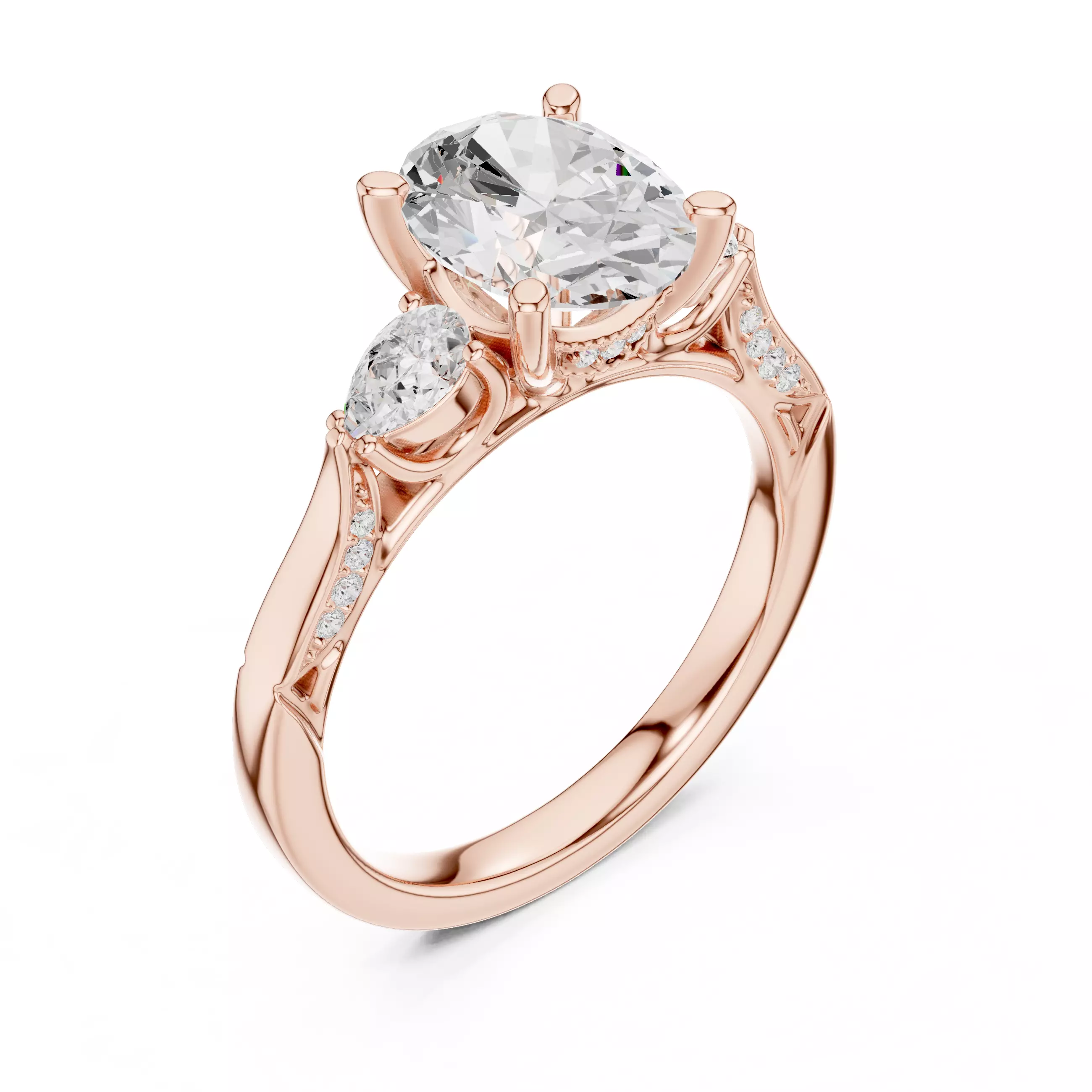 Oval and Pear Cut Diamond Engagement Wedding Ring 3DM STL Video 3D print model_4