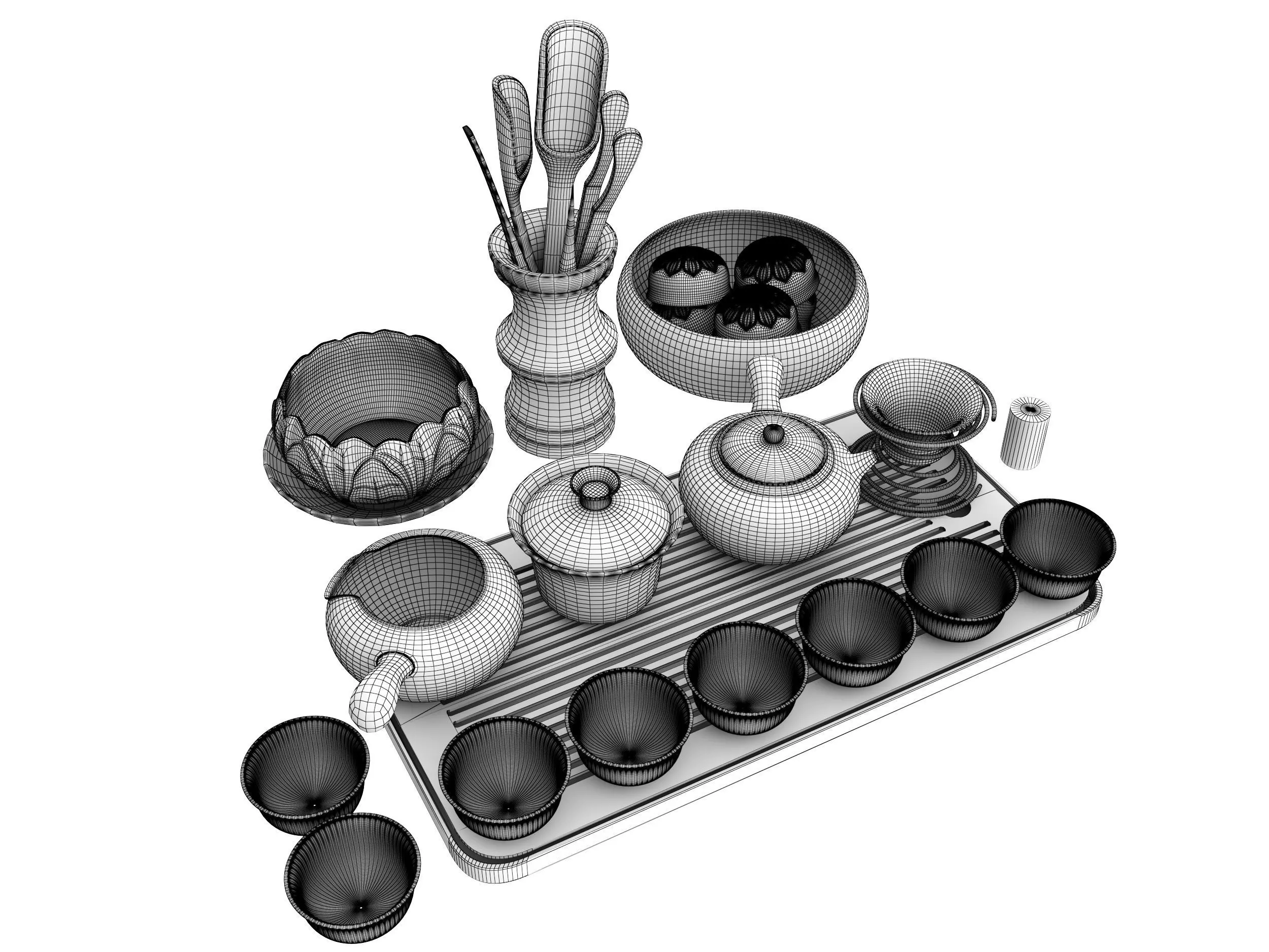 Chinese tea set Low-poly 3D model_5