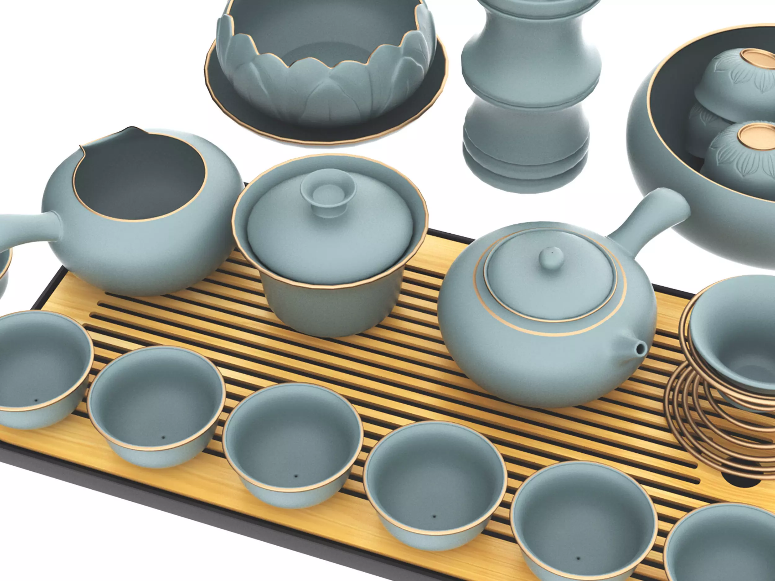 Chinese tea set Low-poly 3D model_0