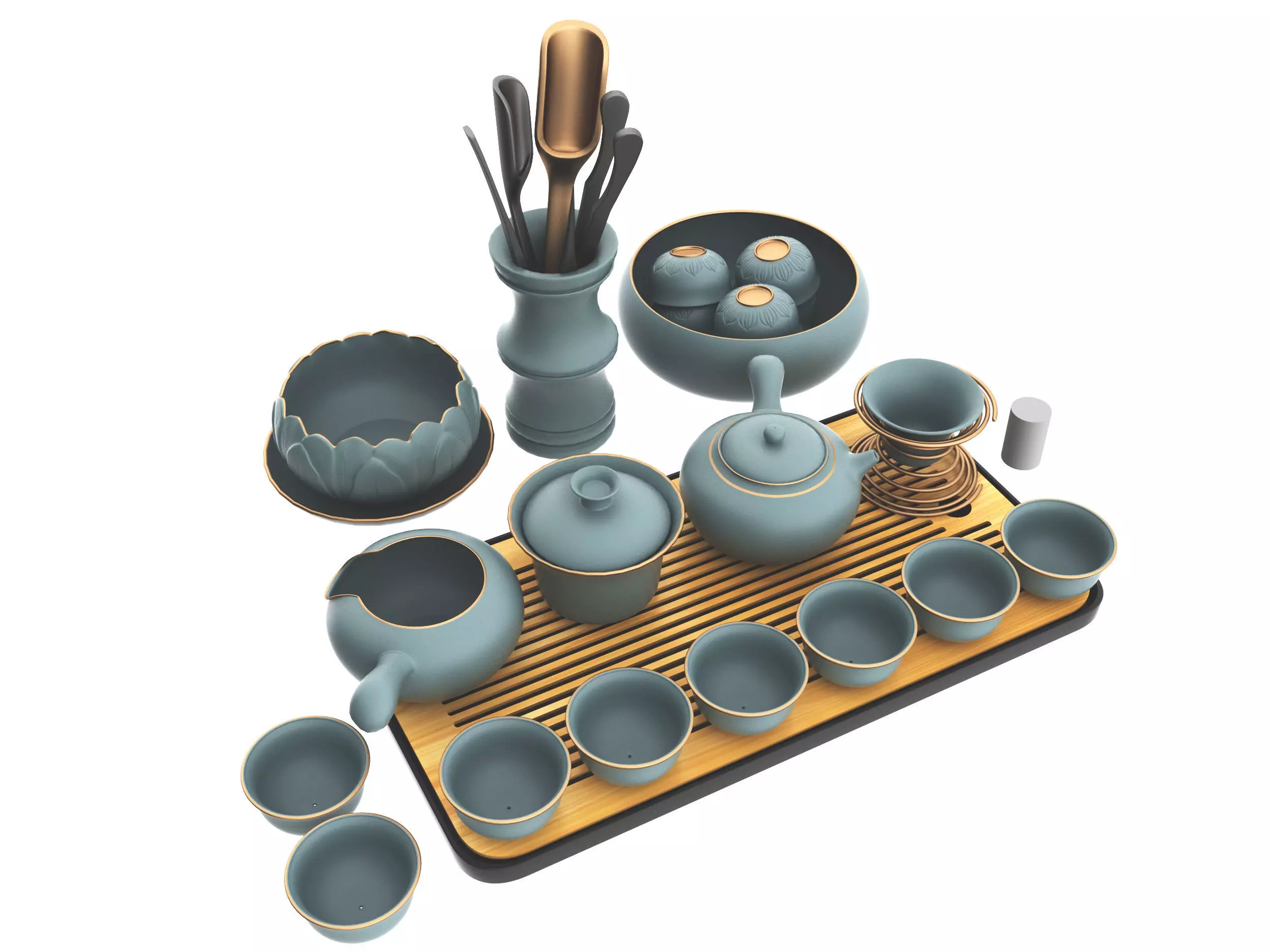 Chinese tea set Low-poly 3D model_2