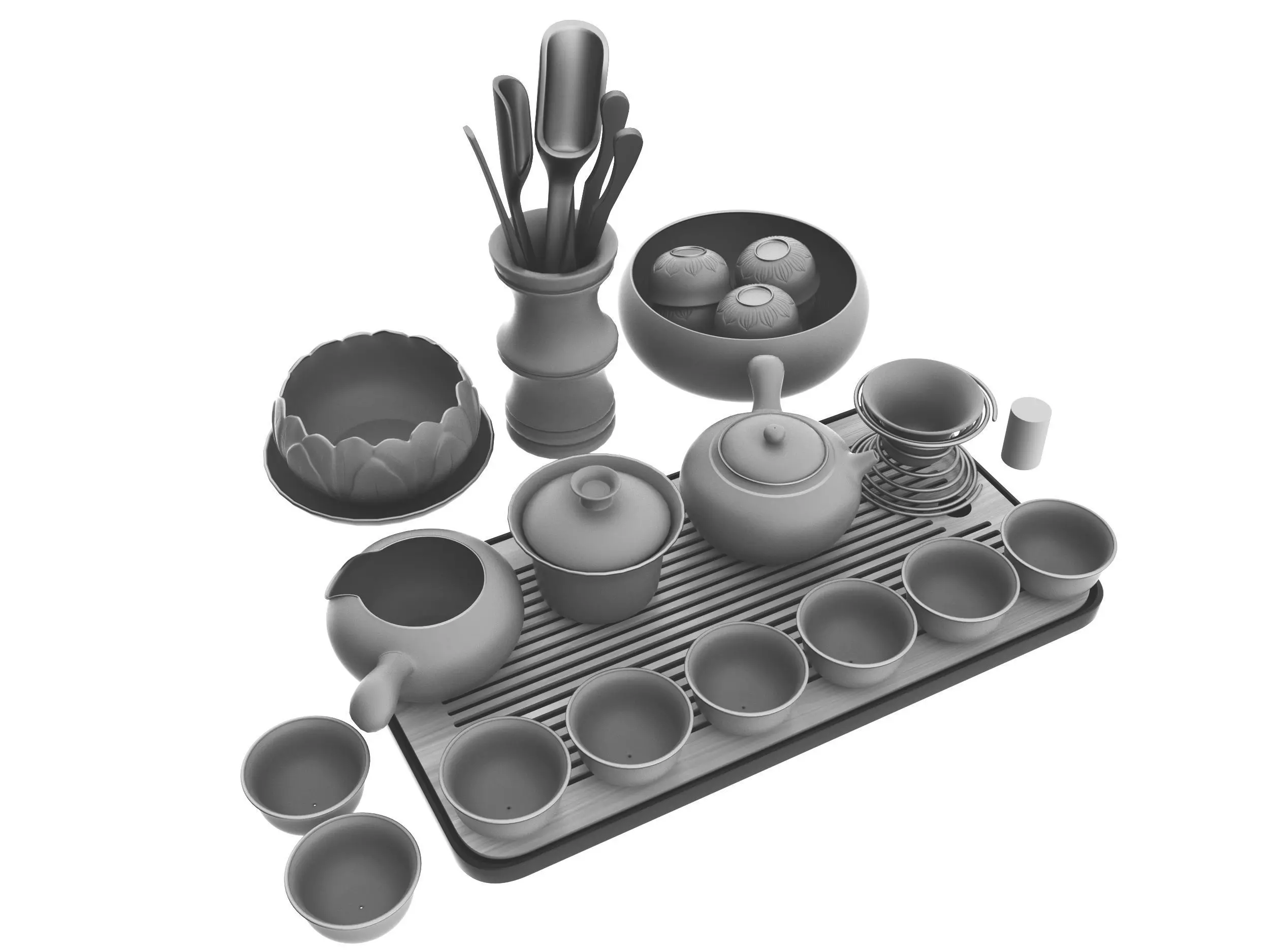 Chinese tea set Low-poly 3D model_4