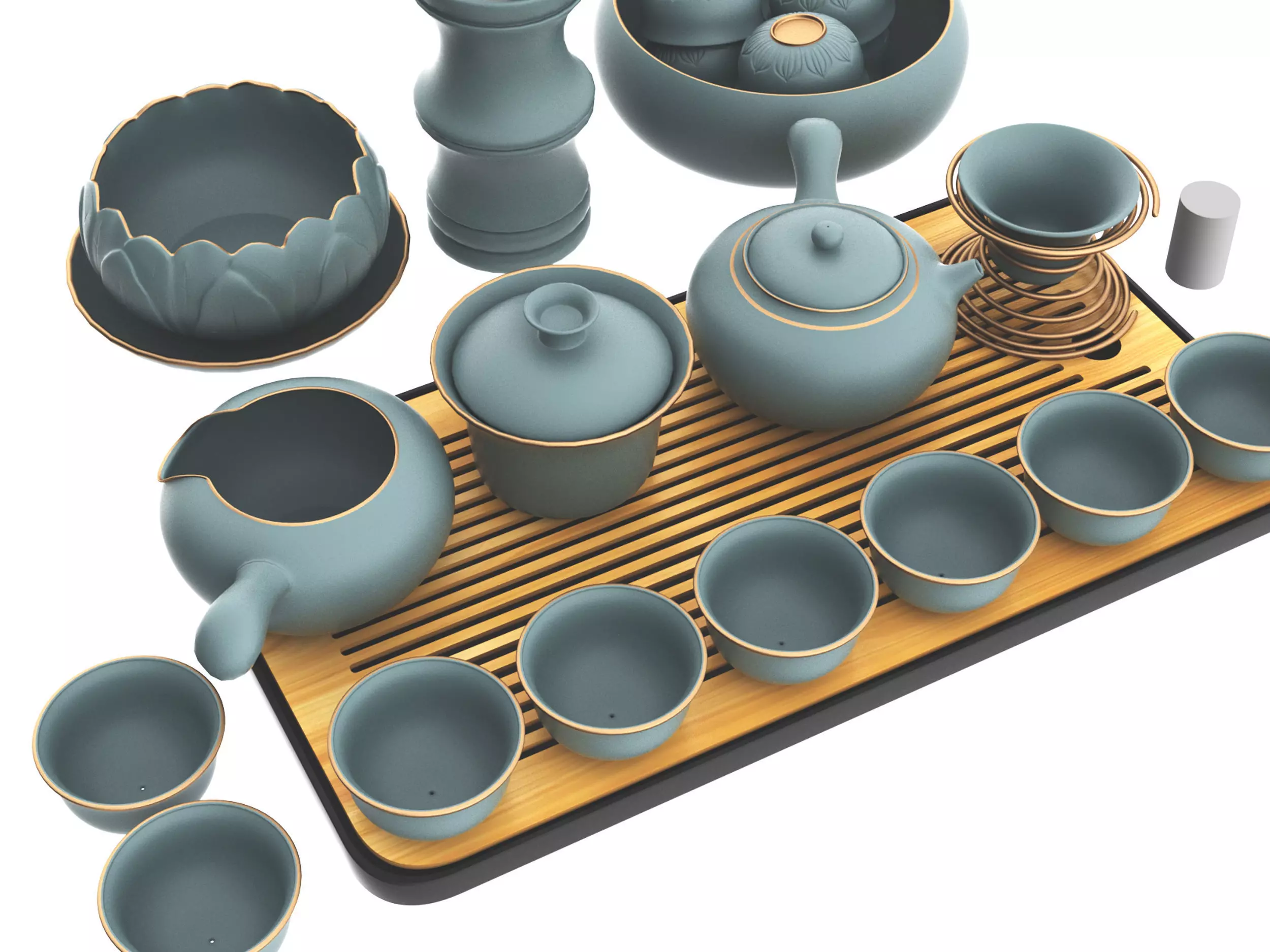 Chinese tea set Low-poly 3D model_3