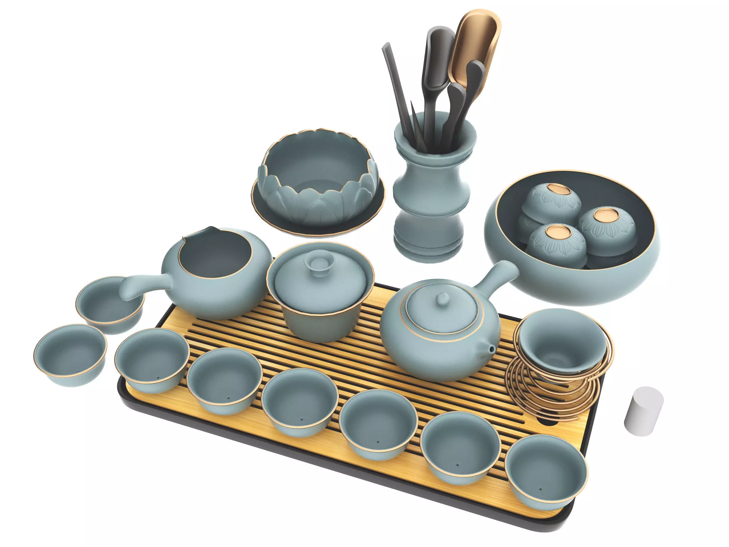 Chinese tea set Low-poly 3D model_1