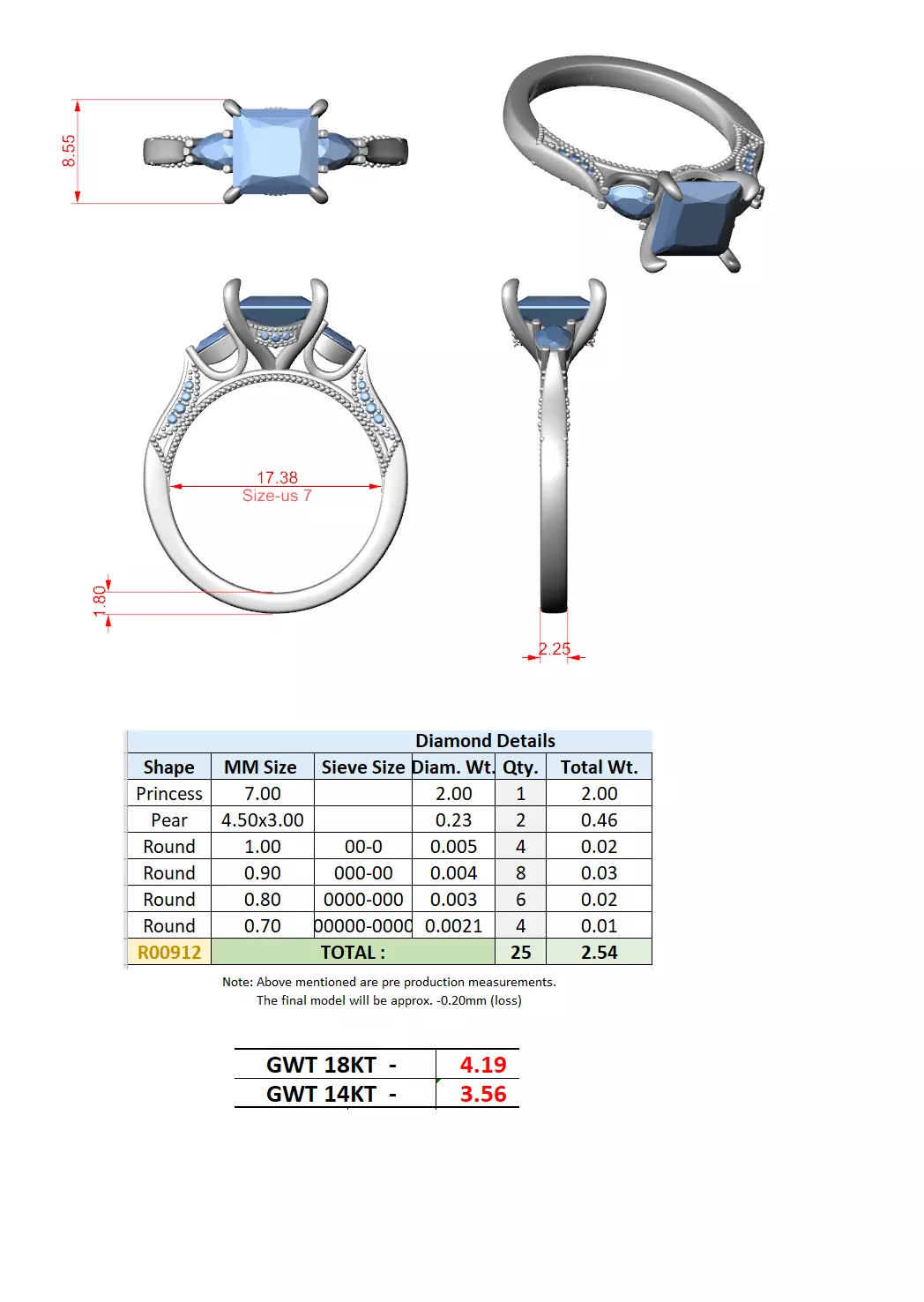 Princess and Pear Cut Diamond Engagement Ring 3DM STL Video 3D print model_15