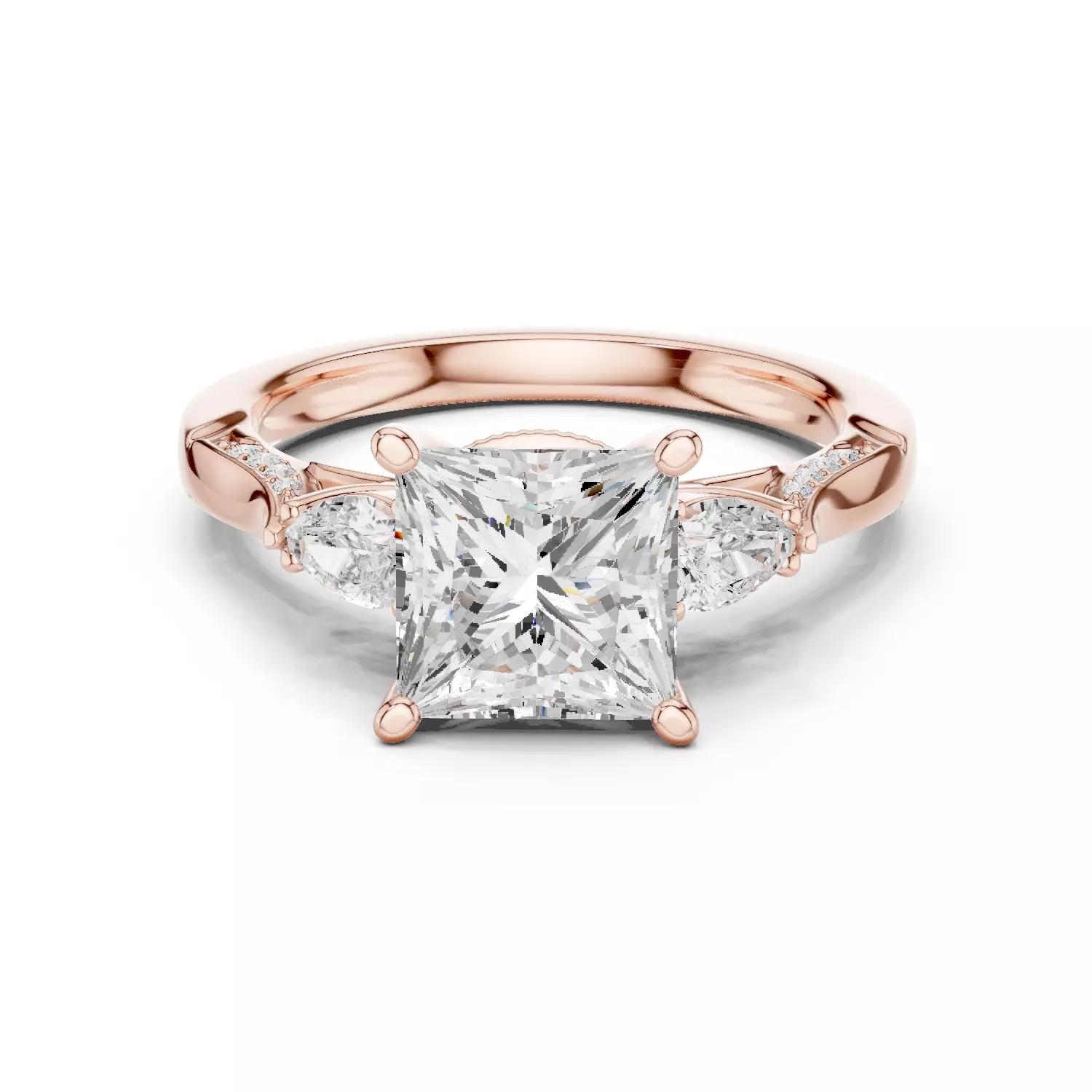 Princess and Pear Cut Diamond Engagement Ring 3DM STL Video 3D print model_12