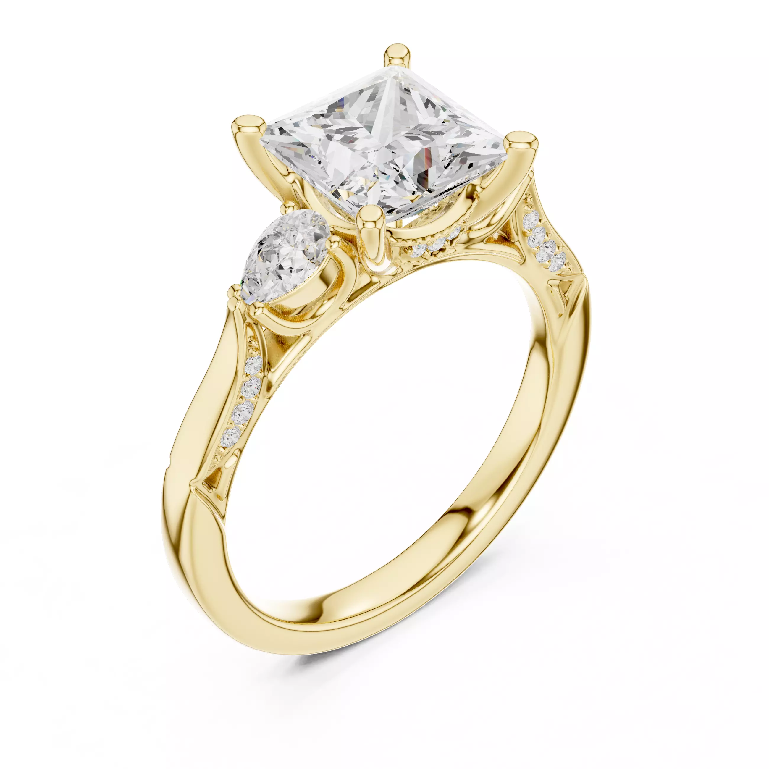 Princess and Pear Cut Diamond Engagement Ring 3DM STL Video 3D print model_7