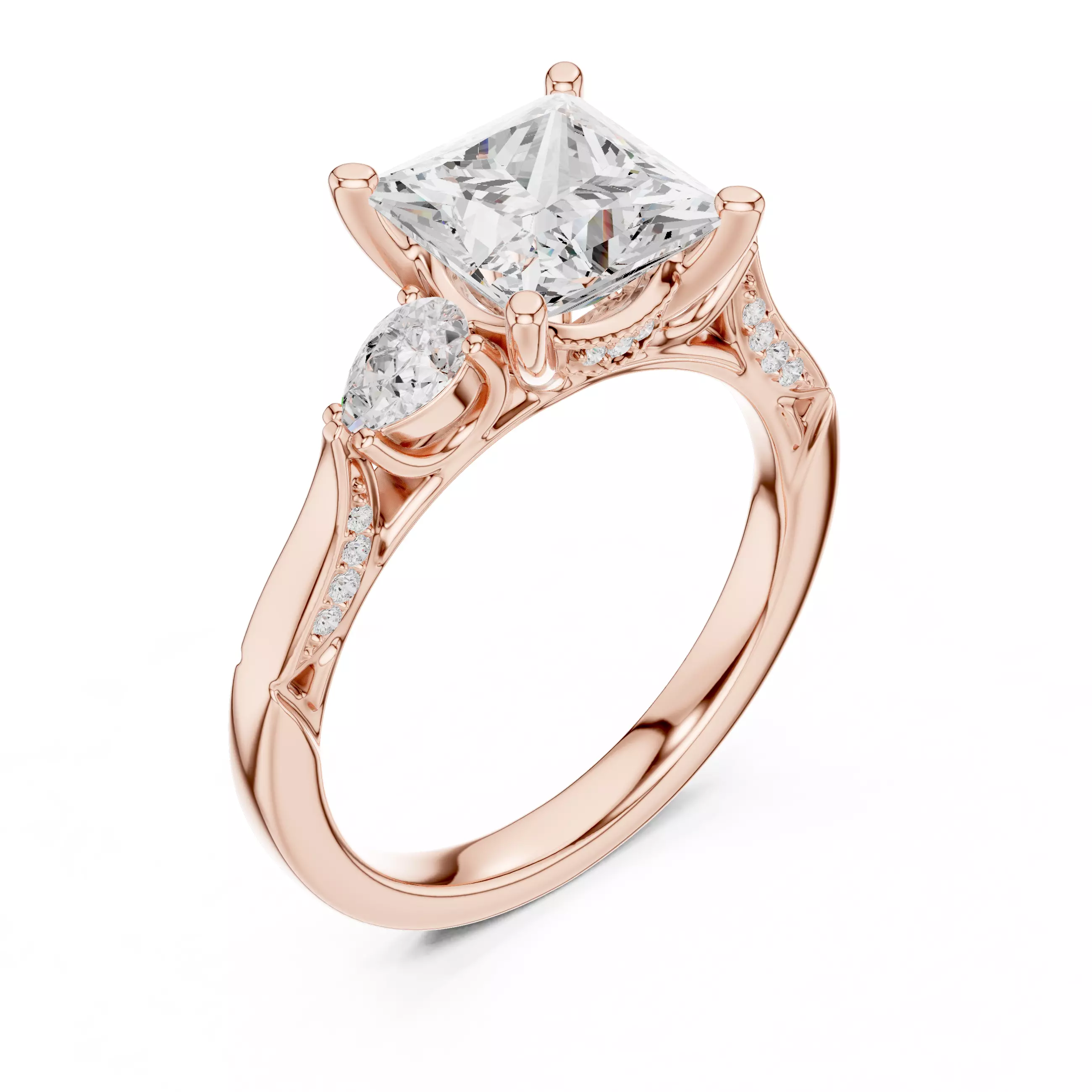 Princess and Pear Cut Diamond Engagement Ring 3DM STL Video 3D print model_4