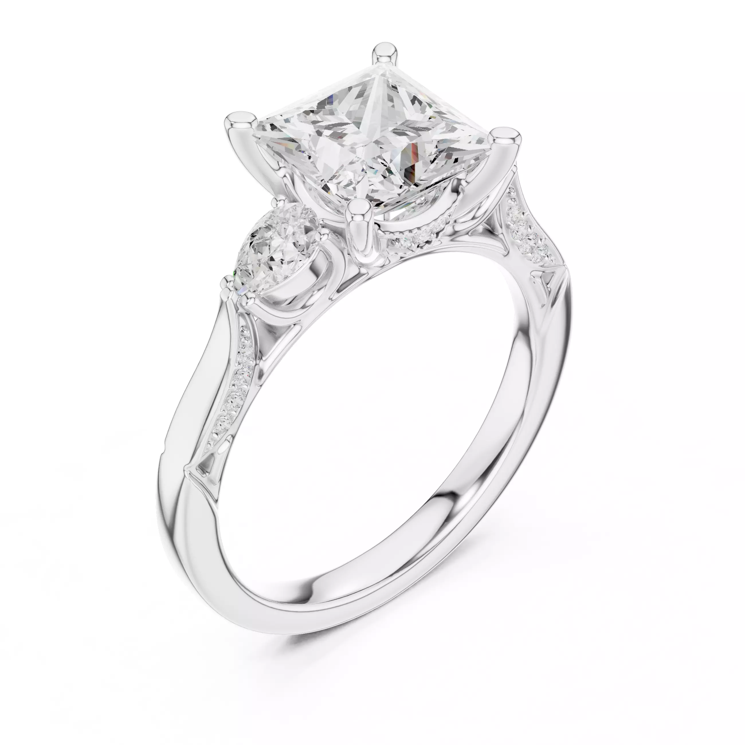 Princess and Pear Cut Diamond Engagement Ring 3DM STL Video 3D print model_10