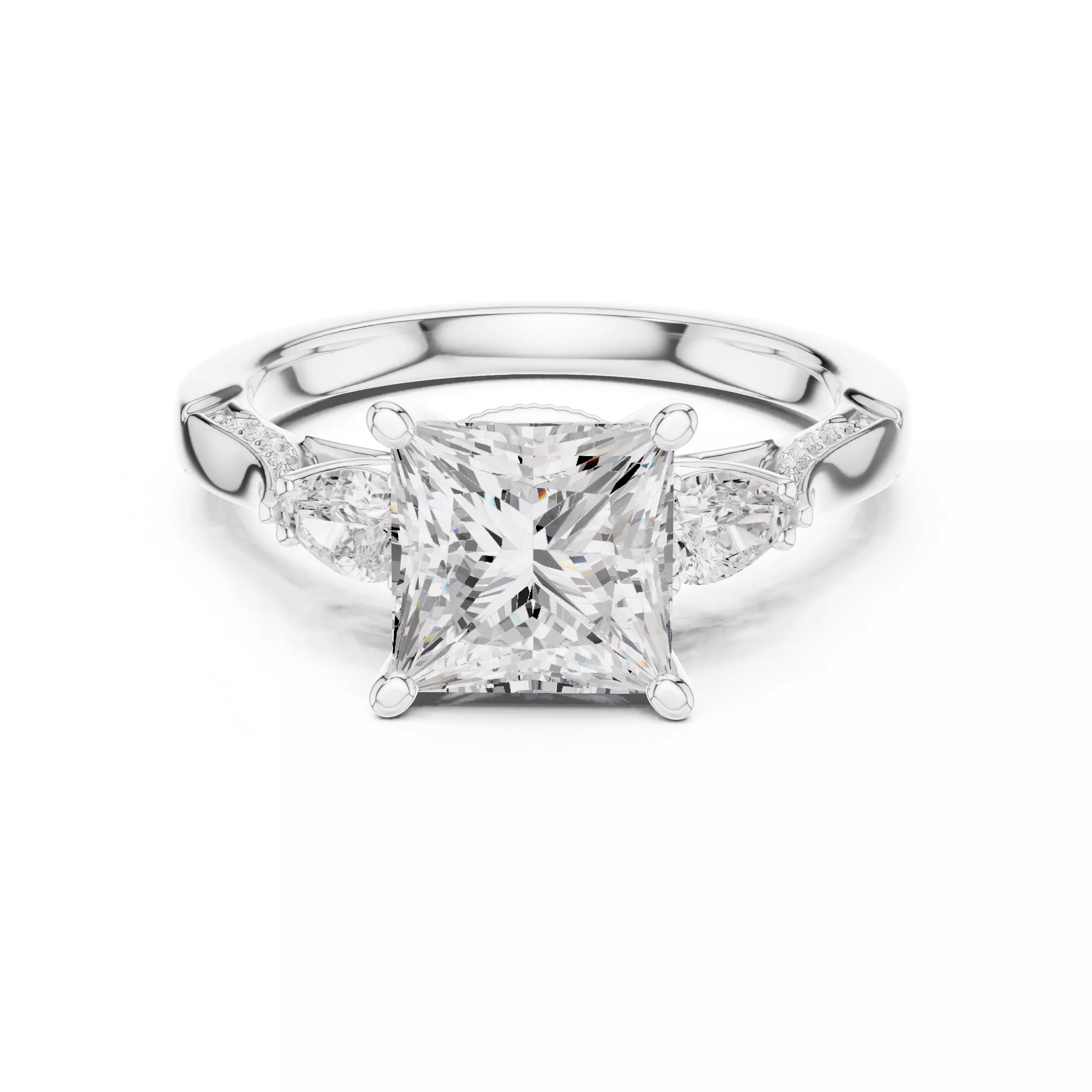 Princess and Pear Cut Diamond Engagement Ring 3DM STL Video 3D print model_2