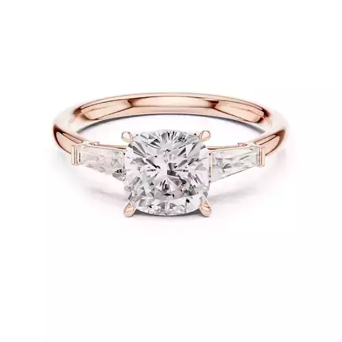 Three Stone Cushion Taper Baguette Engagement Ring 3DM STL Video