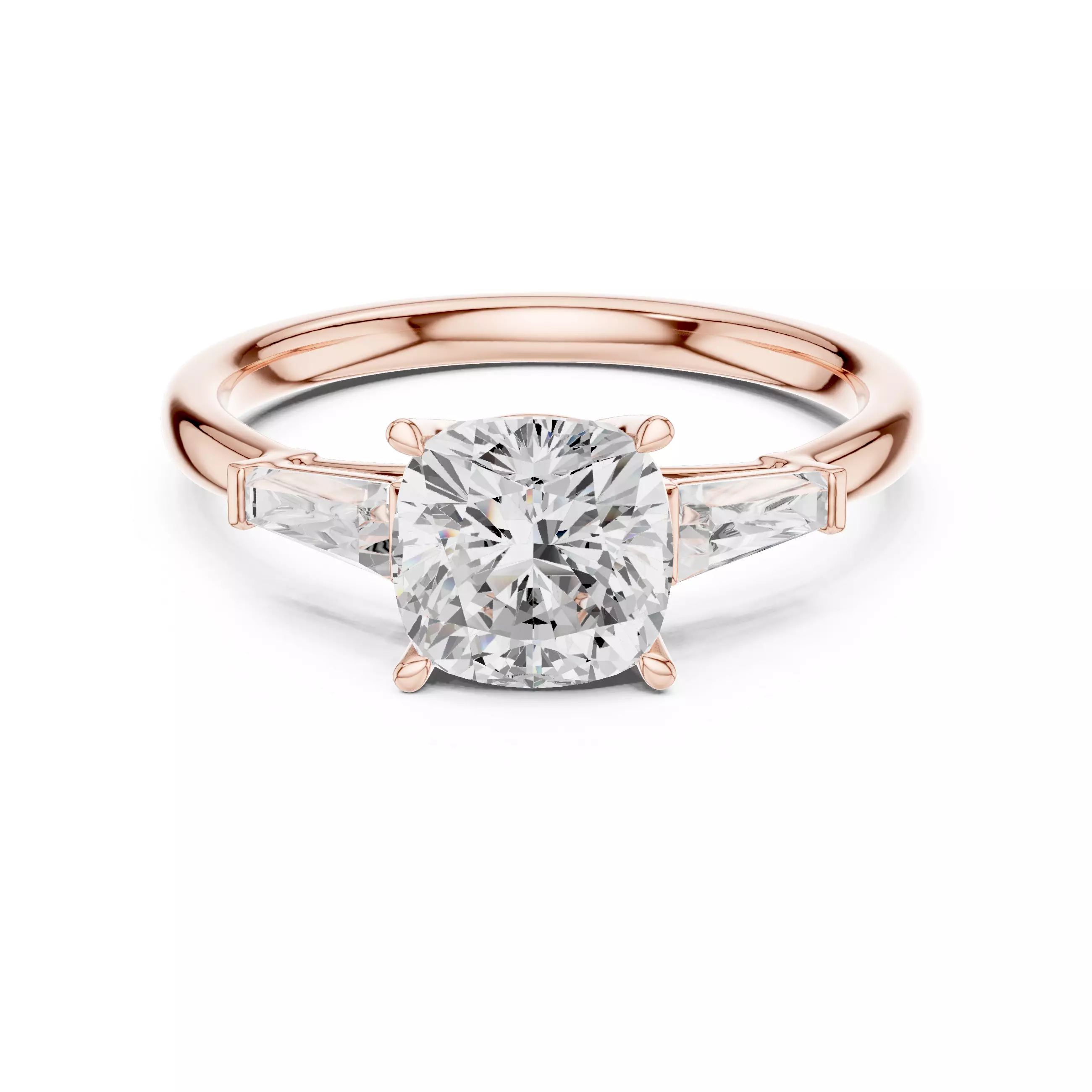 Three Stone Cushion Taper Baguette Engagement Ring 3DM STL Video 3D print model