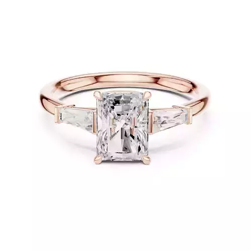 Three Stone Radiant Taper Baguette Engagement Ring 3DM STL Video