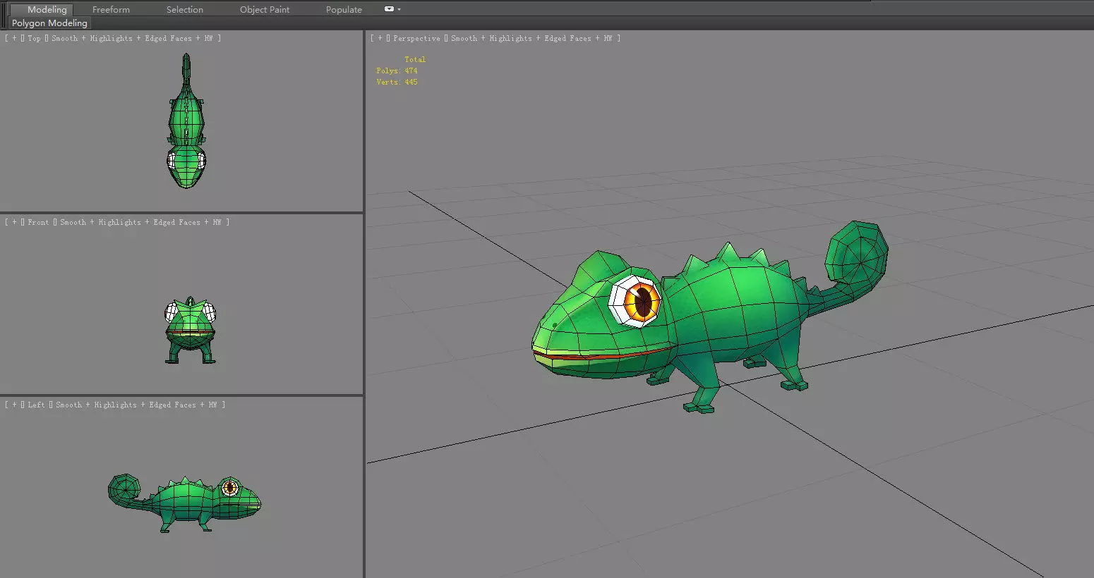 Cartoon chameleon Low-poly 3D model_5